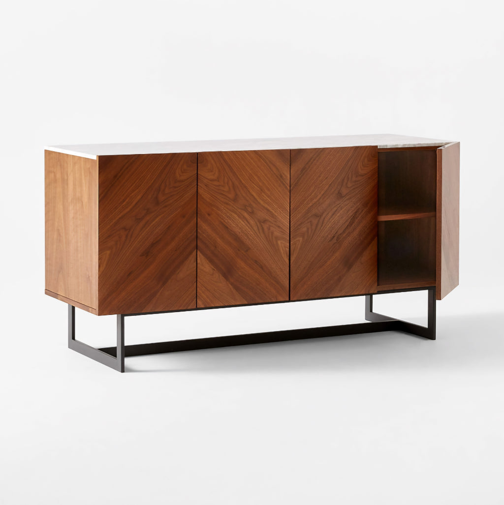 THE ONE × Suspend — Walnut Wood Media Console with White Marble Top