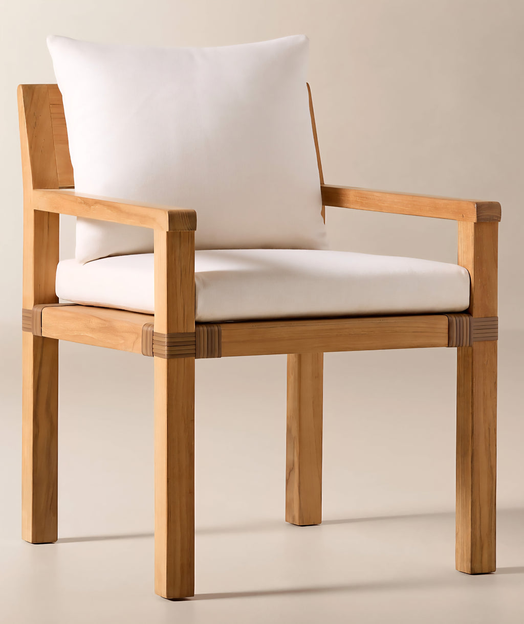 THE ONE × Oakley — Teak Outdoor Dining Armchair with Ivory Sunbrella® Cushion