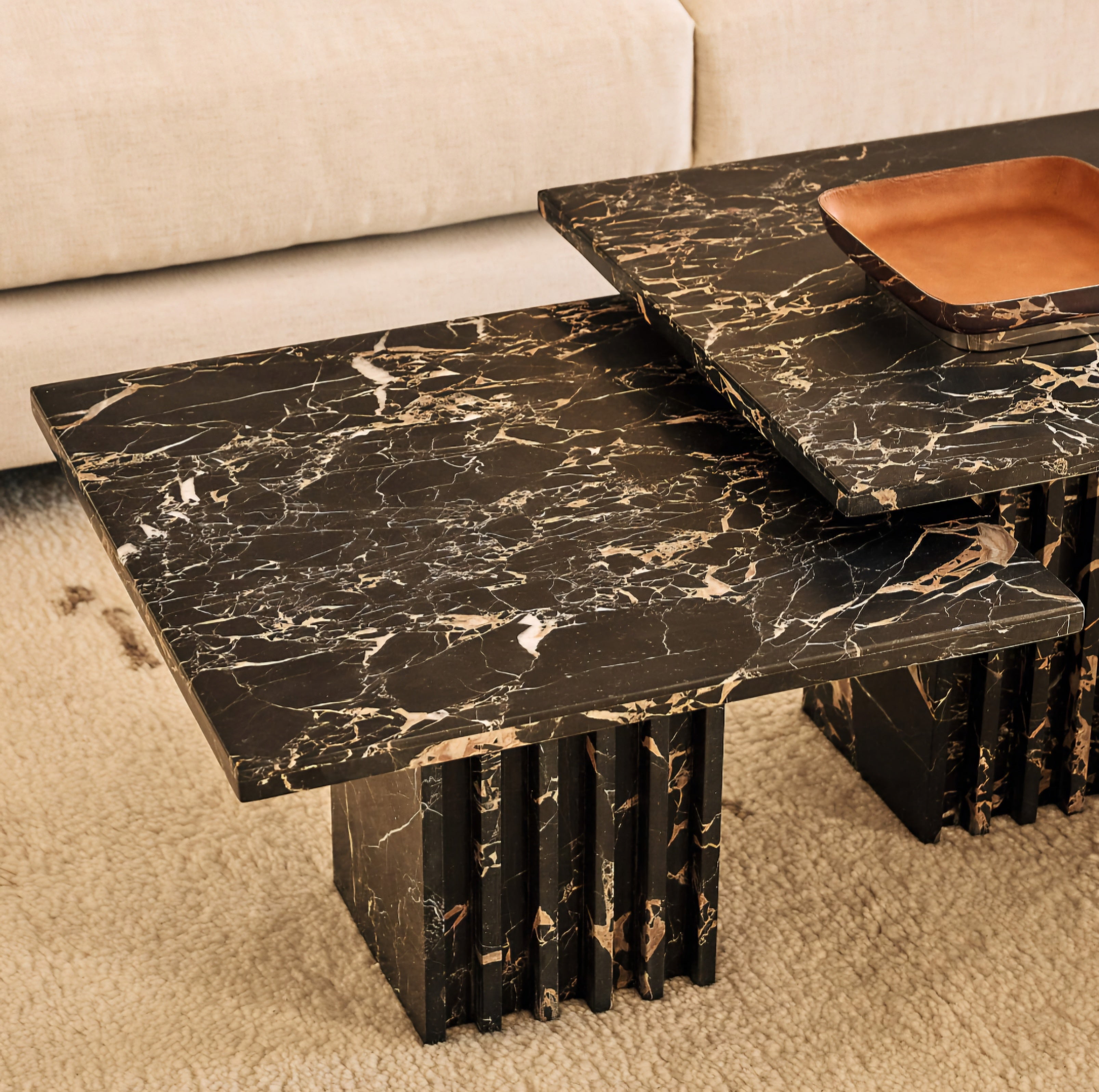 THE ONE × Carve — Square Black Marble Side Table Set