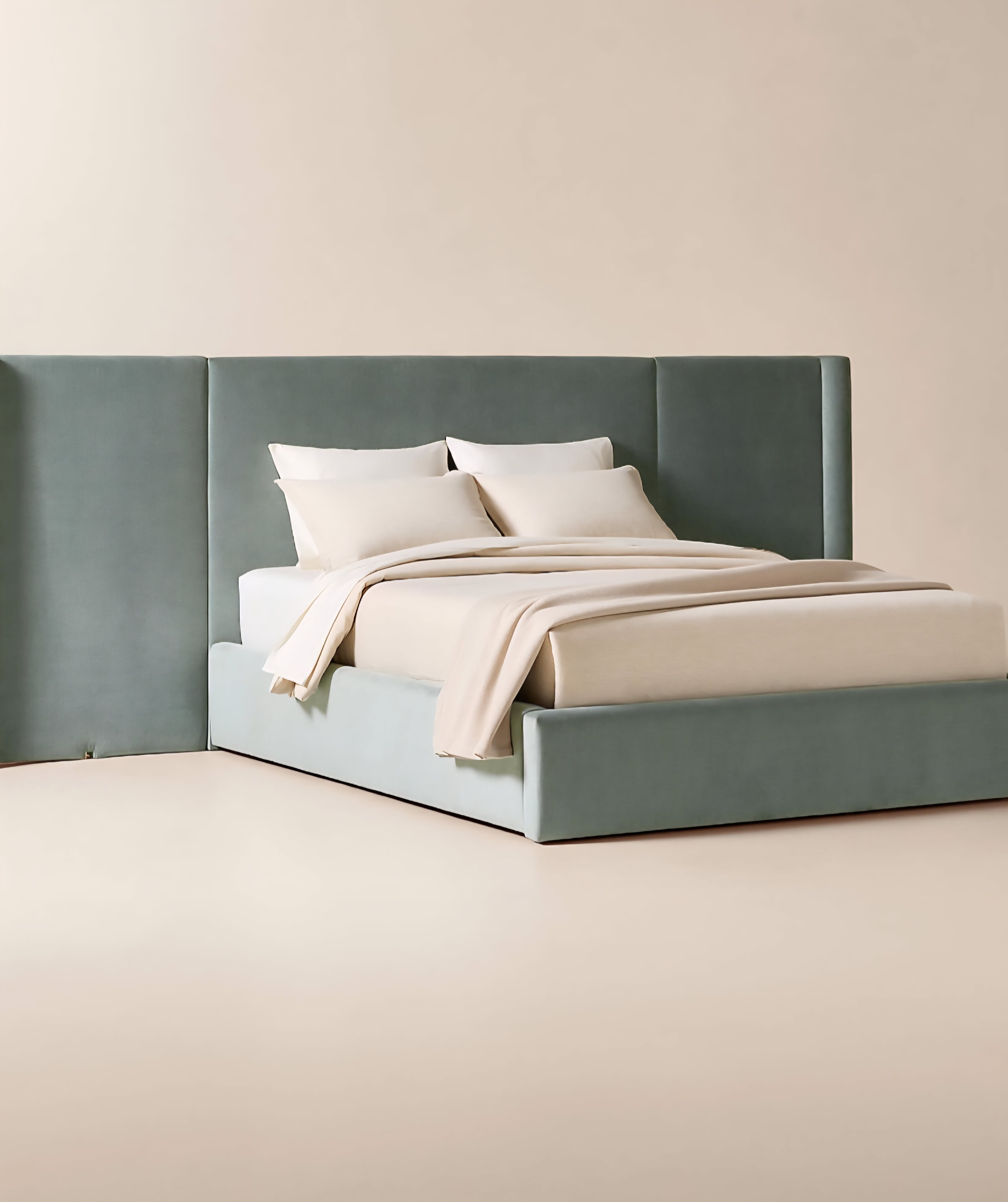 THE ONE × Abbott — Arctic Blue Velvet Upholstered Extended King Platform Bed