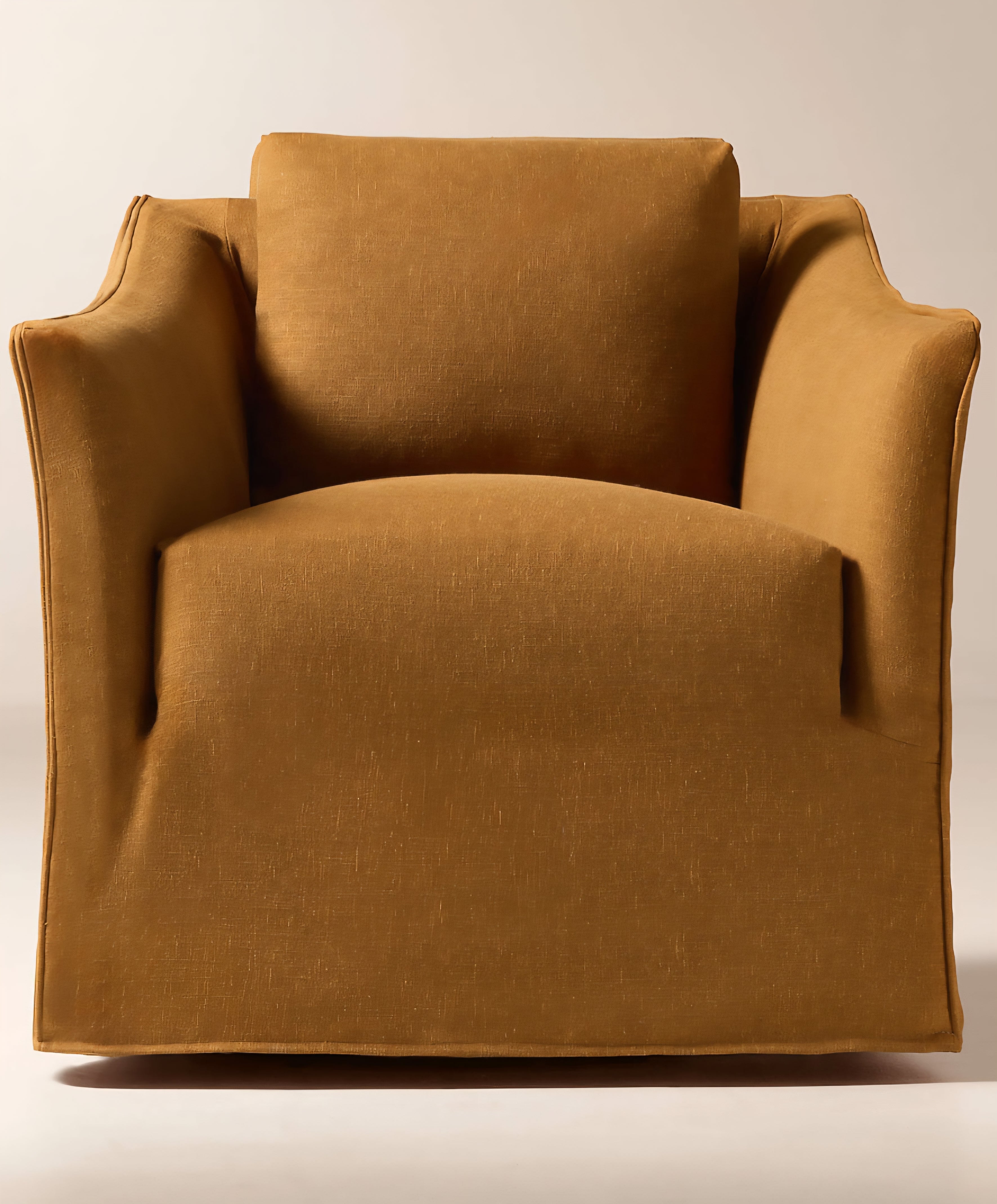 THE ONE × Bristol — Cognac Slipcovered Performance Linen Swivel Chair