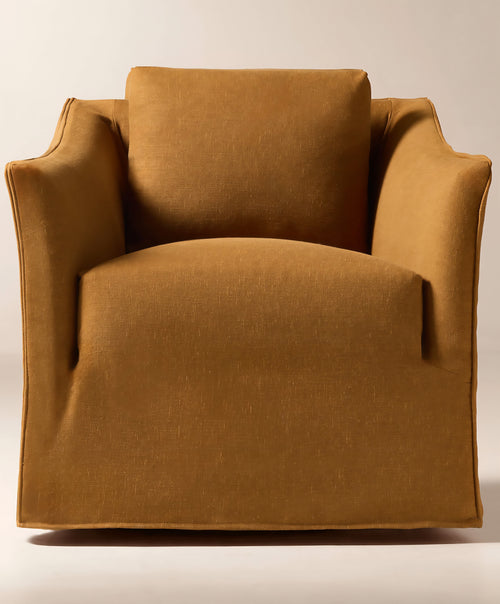 THE ONE × Bristol — Cognac Slipcovered Performance Linen Swivel Chair