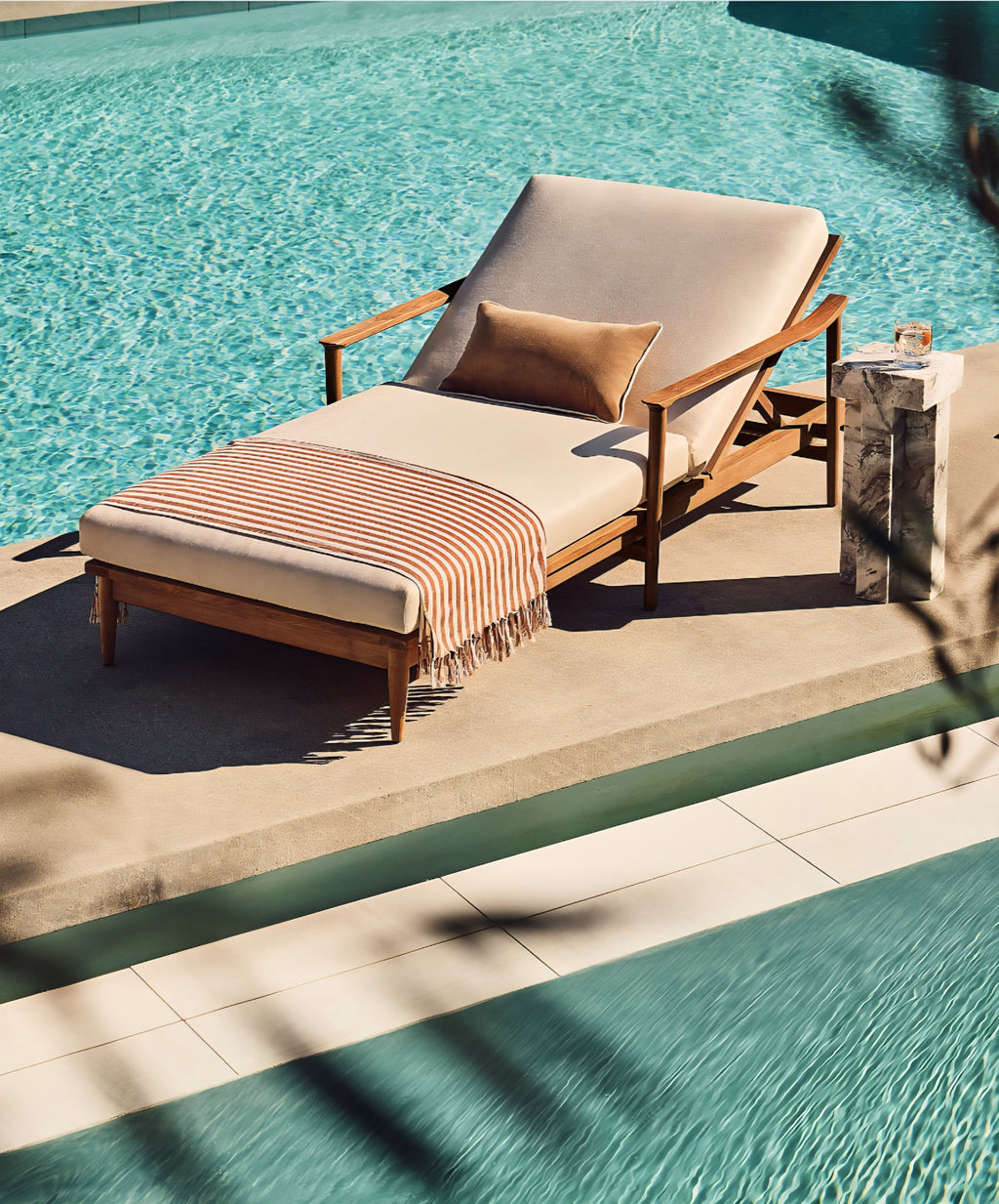 THE ONE × Tide — Teak Outdoor Sun Lounger with Ivory Sunbrella® Cushions