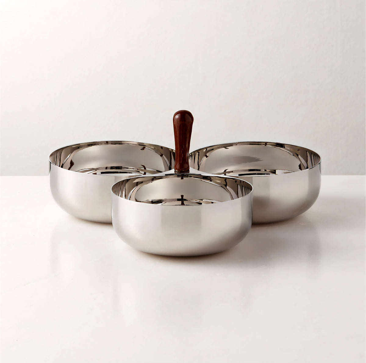 THE ONE × Kalman — Polished Stainless Steel and Walnut Serving Bowl Trio