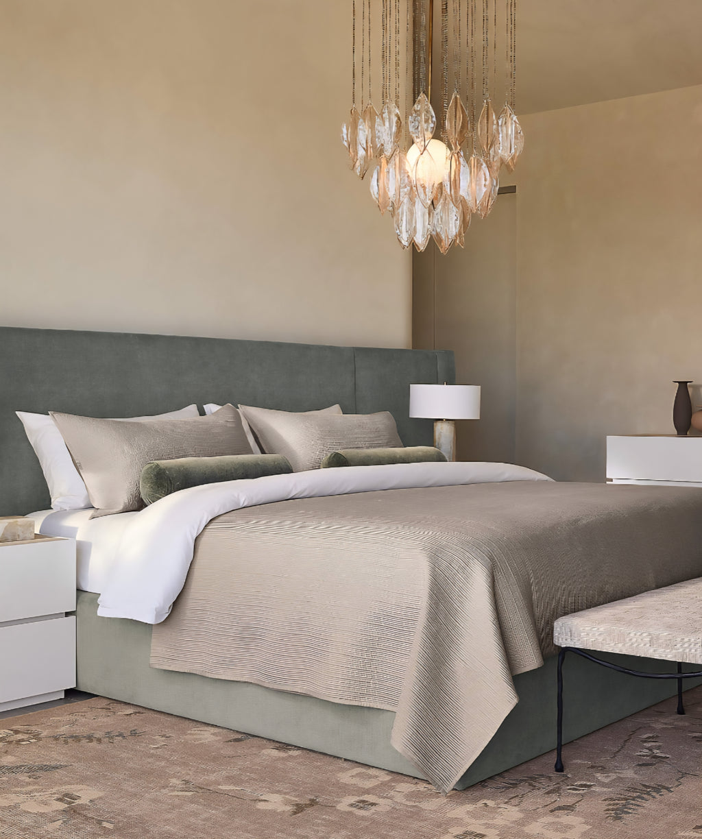 THE ONE × Abbott — Arctic Blue Velvet Upholstered Extended King Platform Bed