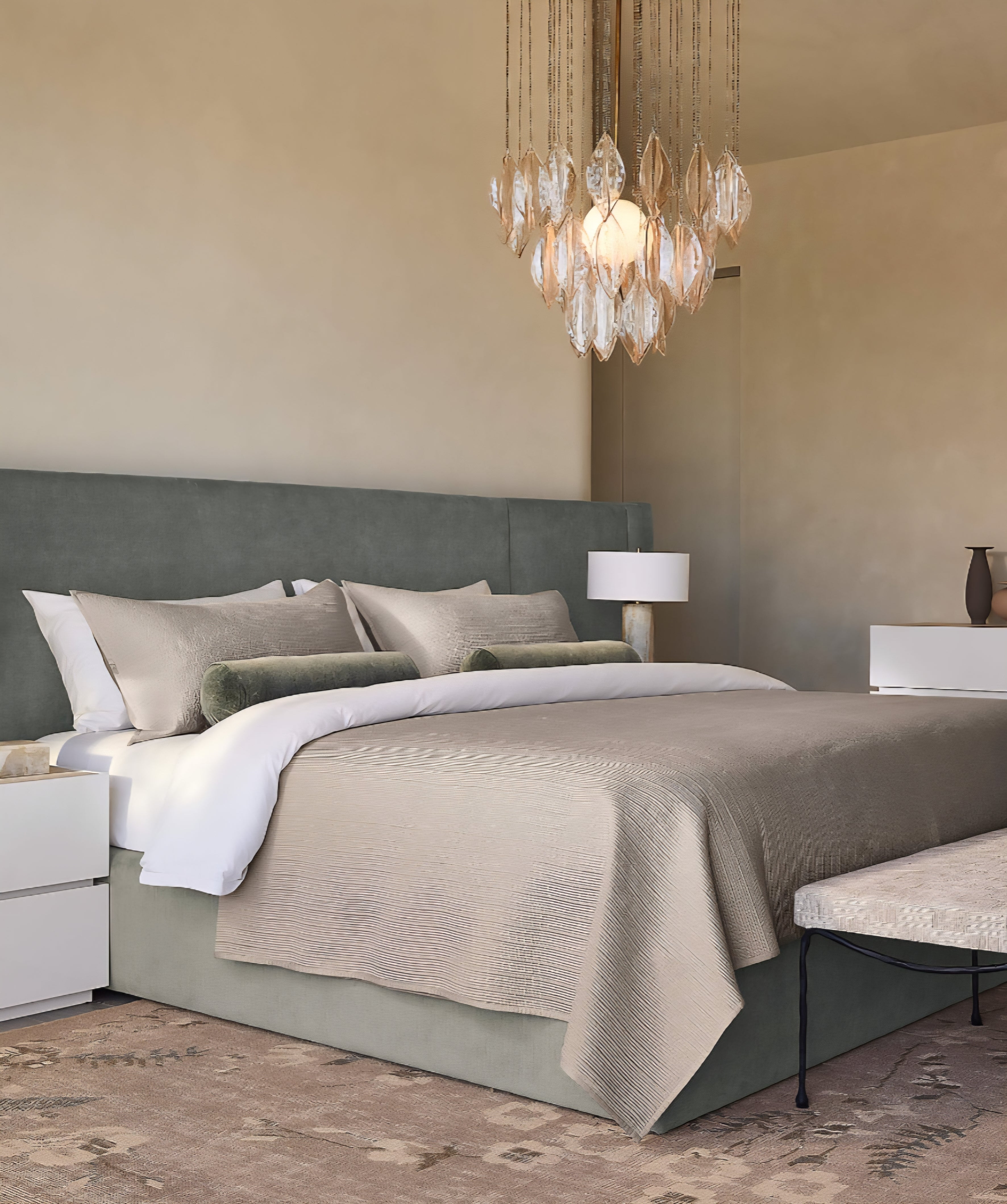 THE ONE × Abbott — Arctic Blue Velvet Upholstered Extended King Platform Bed