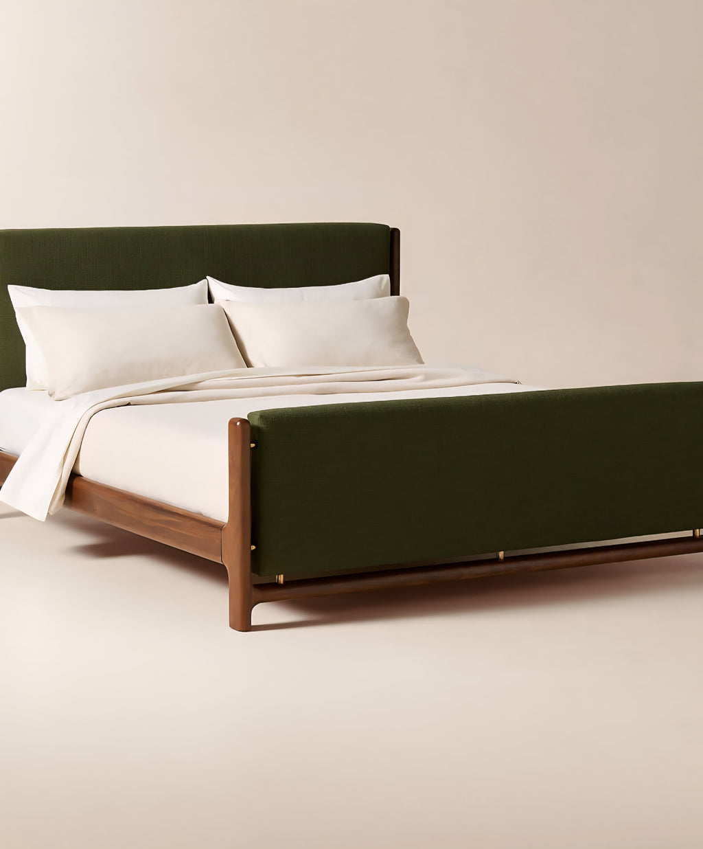 THE ONE × Tavola — Walnut and Warm White Upholstered Queen Bed