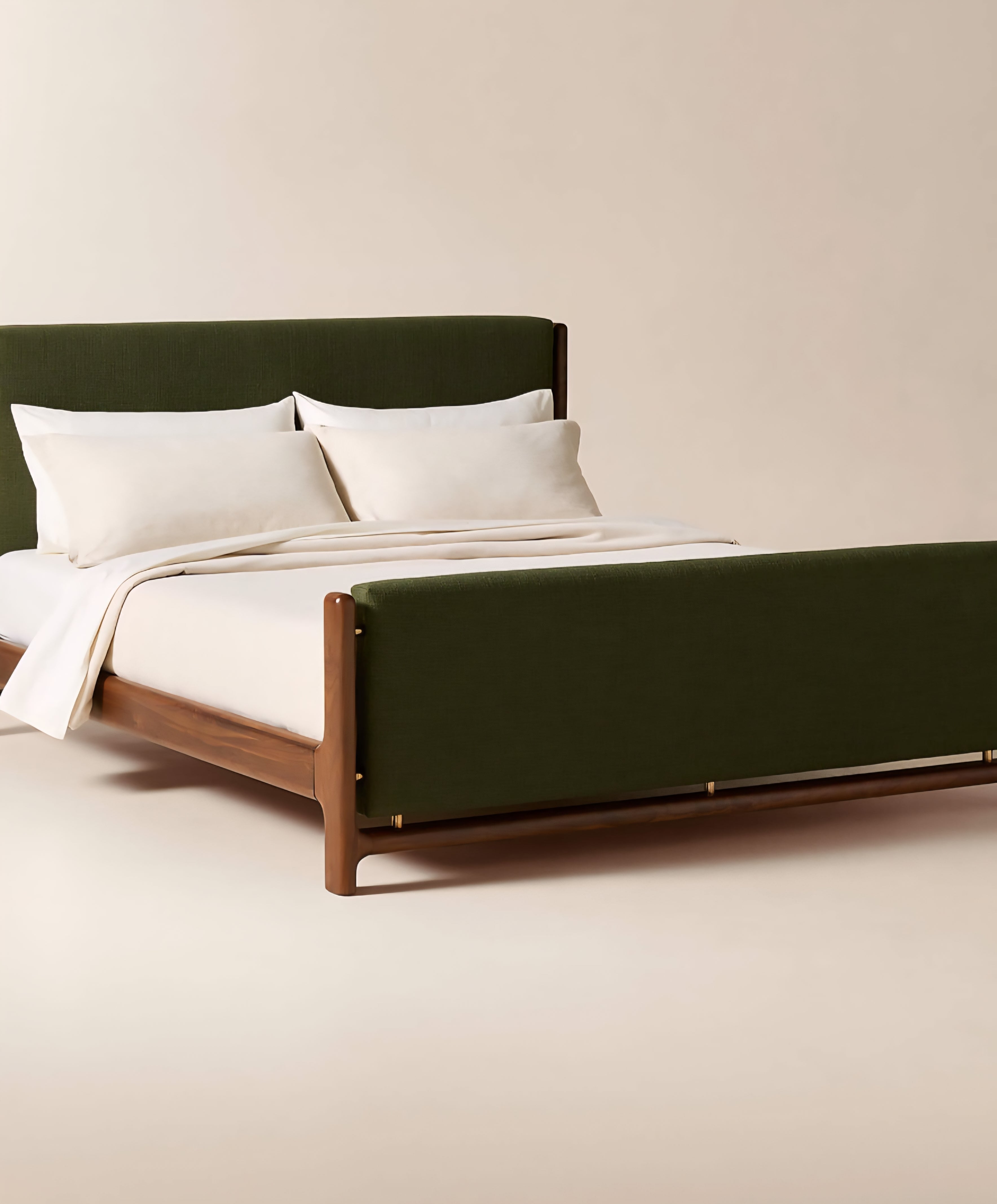 THE ONE × Tavola — Walnut and Warm White Upholstered Queen Bed