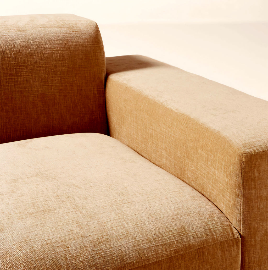 THE ONE × Faible — 4-Piece Modular Right-Arm Wheat Performance Velvet Standard Depth Sectional Sofa