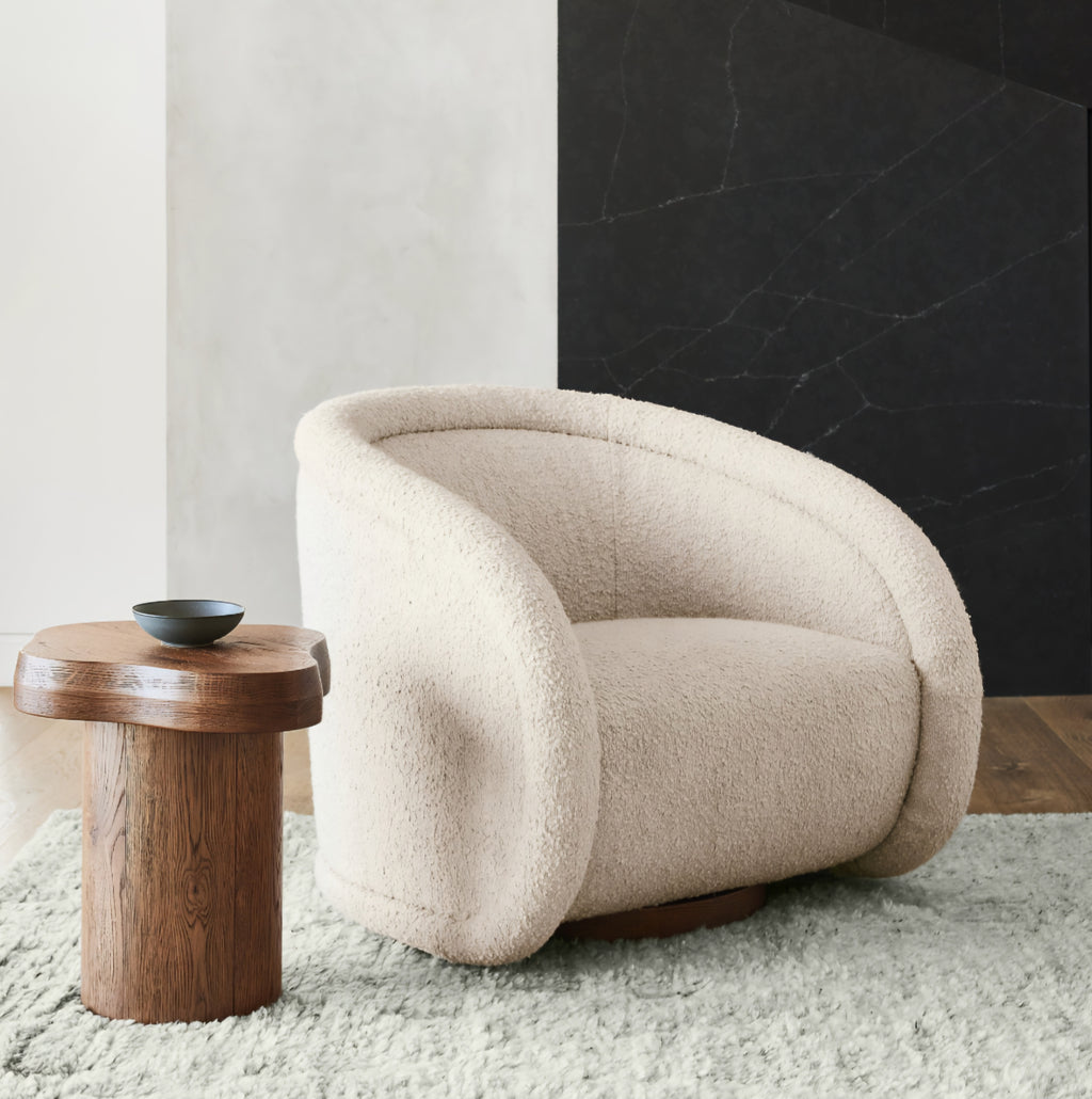 THE ONE × Medoc — Light Beige Textured Boucle Swivel Chair