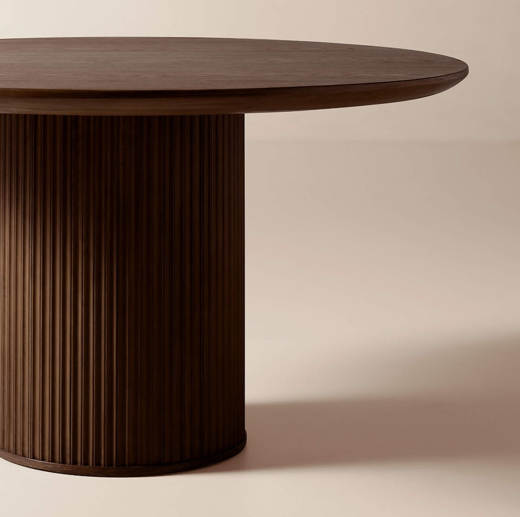 THE ONE × Davison — 55" Round Fluted Dark Oak Dining Table