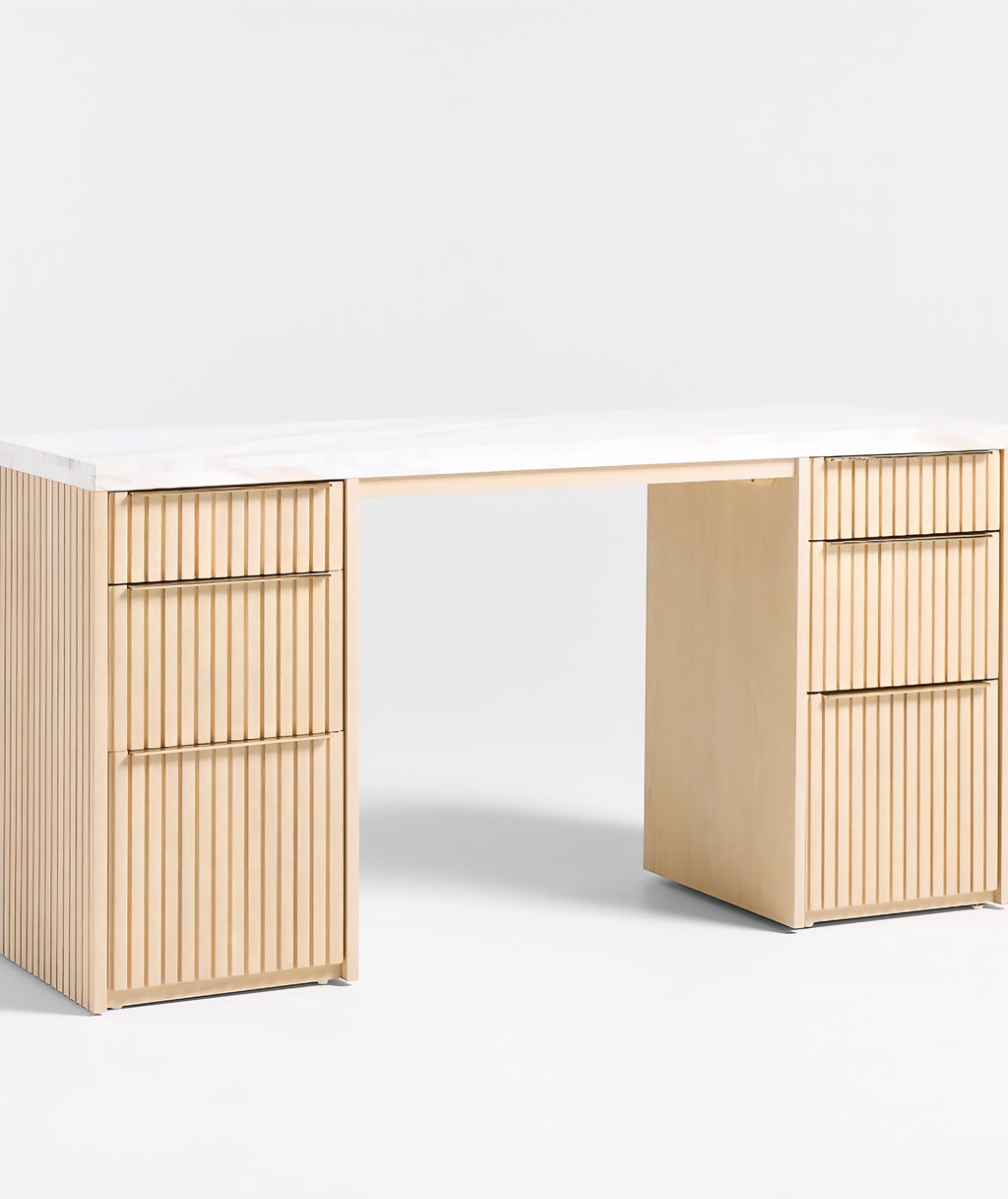 THE ONE × Batten — Natural Oak Console Desk with White Marble Top