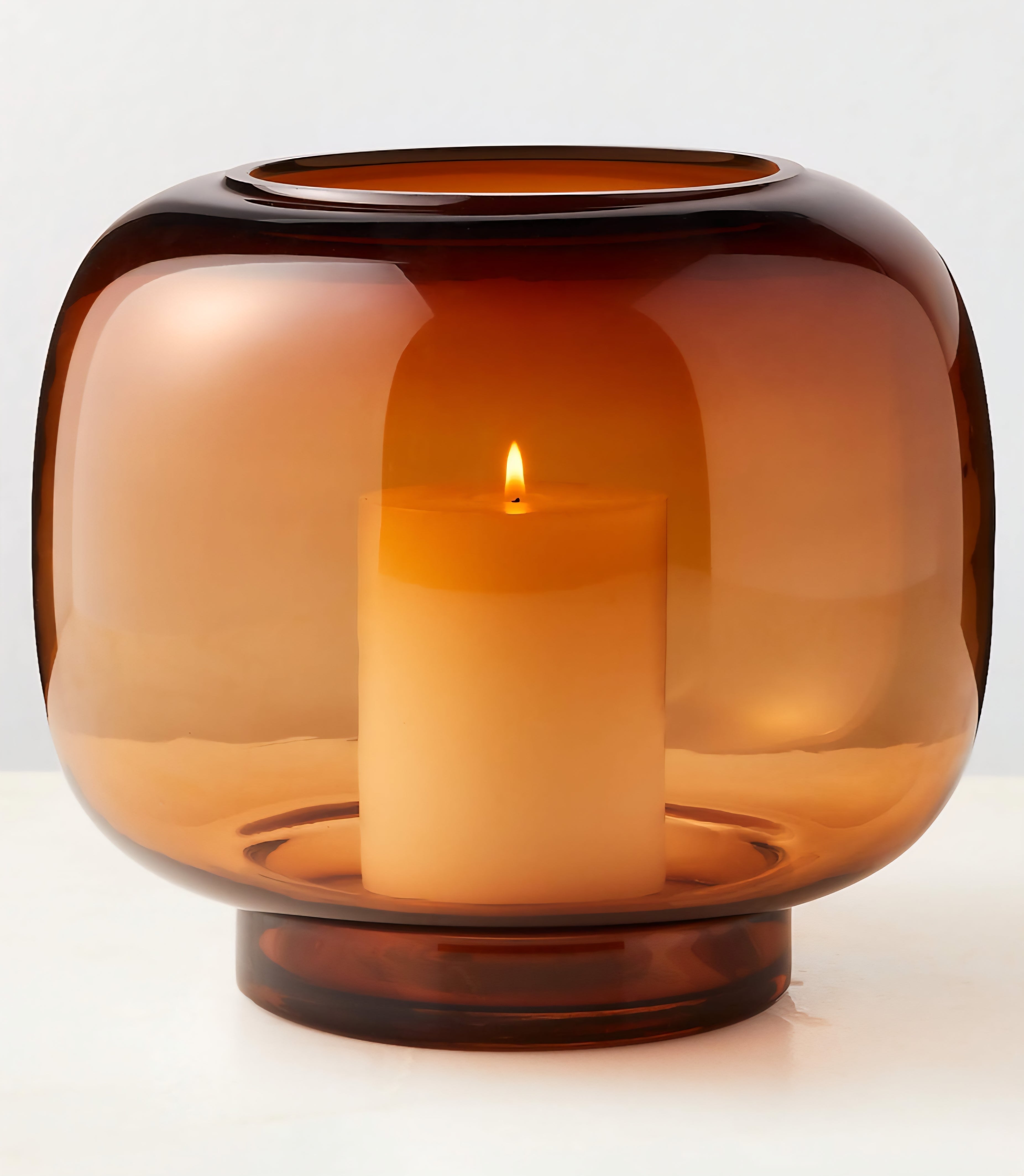 THE ONE × Coco — Round Smoked Amber Glass Hurricane Candle Holder