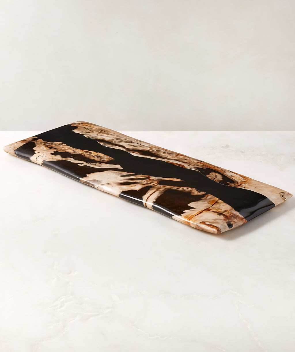 THE ONE × Ring — Rectangular Petrified Wood and Resin Serving Platter