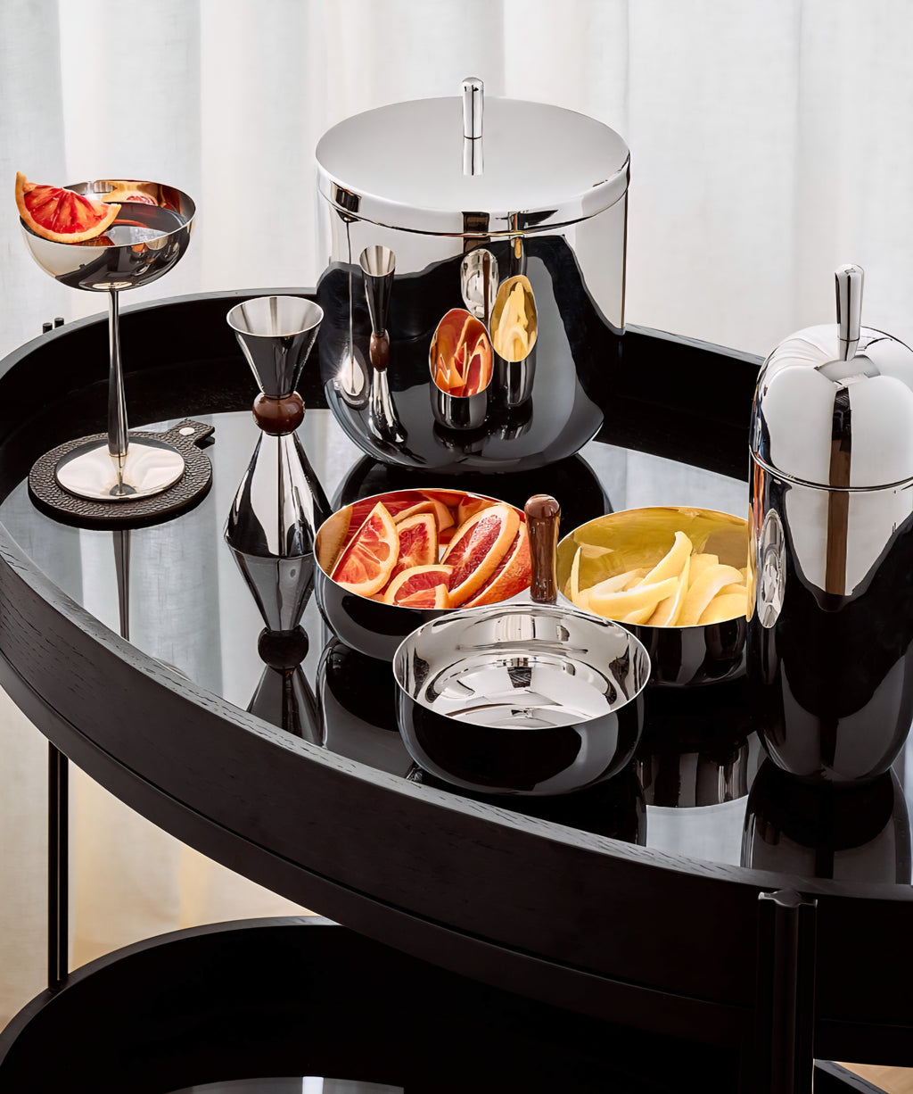 THE ONE × Kalman — Polished Stainless Steel and Walnut Serving Bowl Trio
