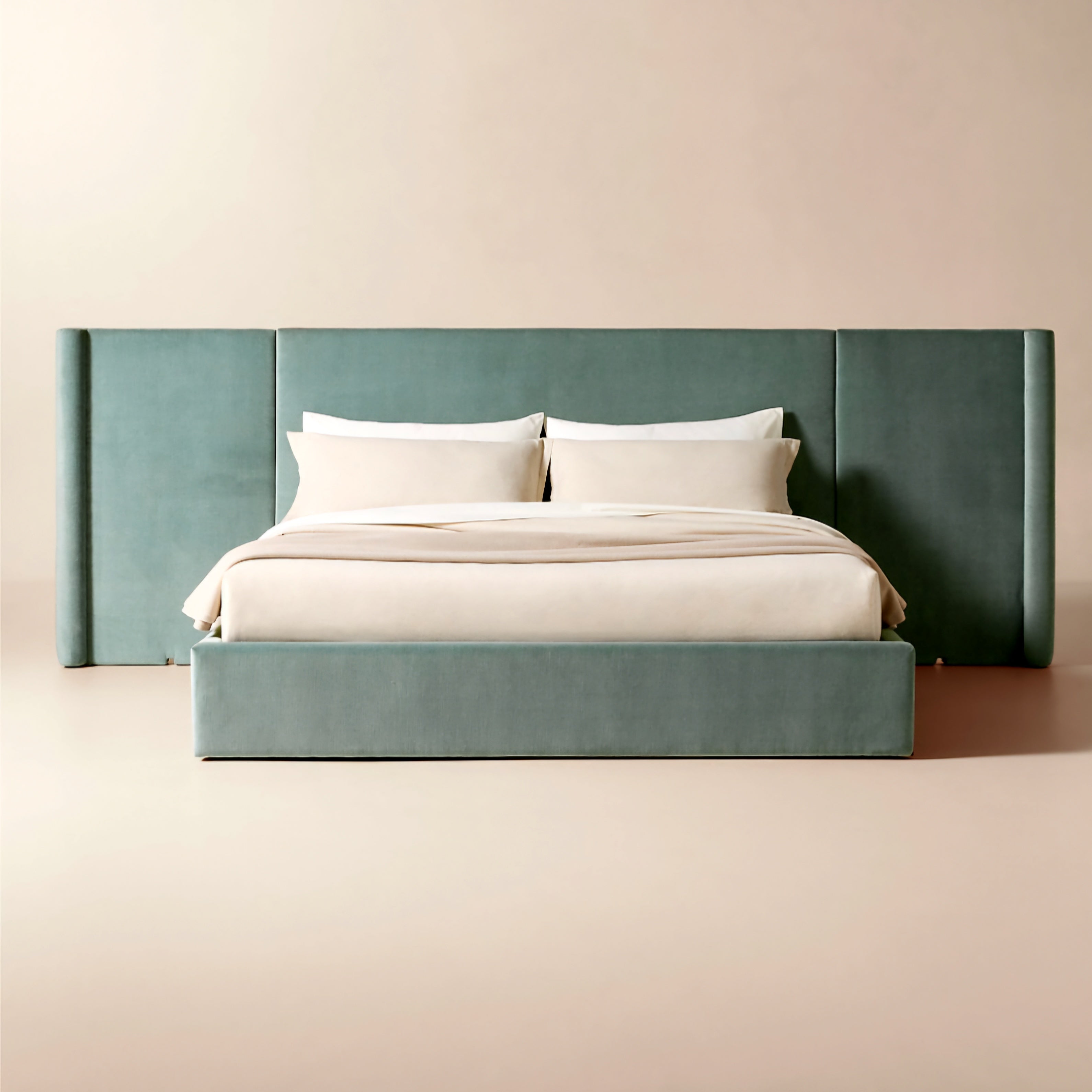THE ONE × Abbott — Arctic Blue Velvet Upholstered Extended King Platform Bed