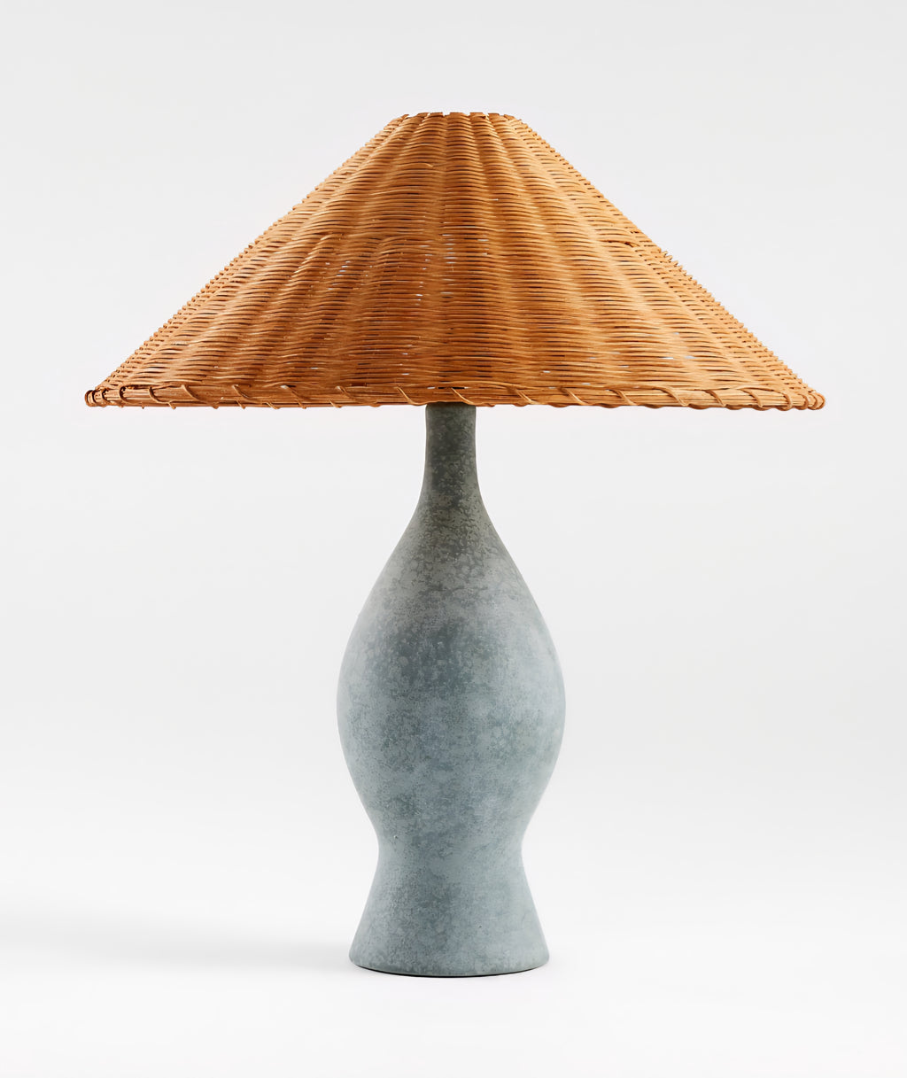 THE ONE × Courbe — Green Ceramic Table Lamp with Rattan Shade