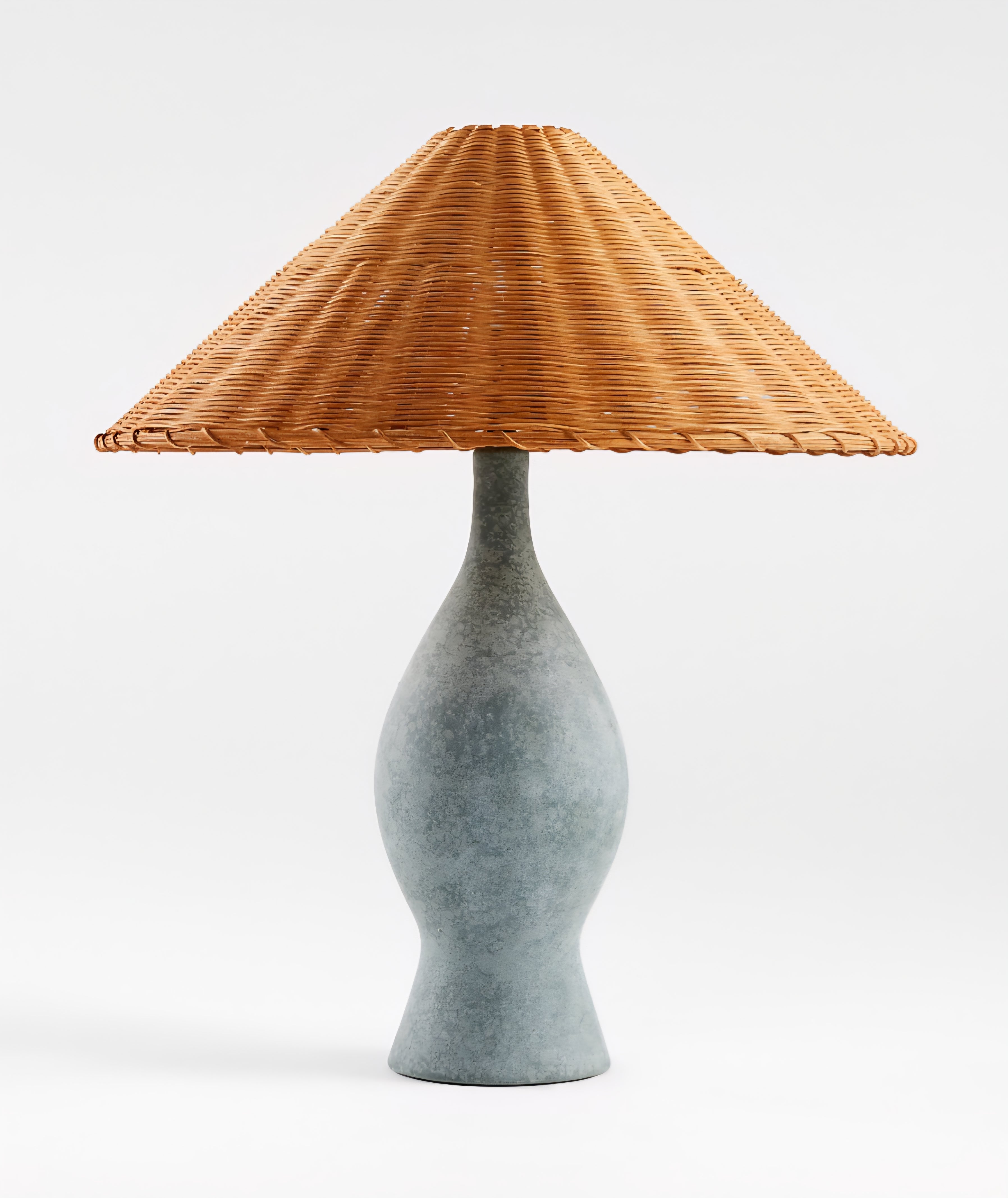 THE ONE × Courbe — Green Ceramic Table Lamp with Rattan Shade