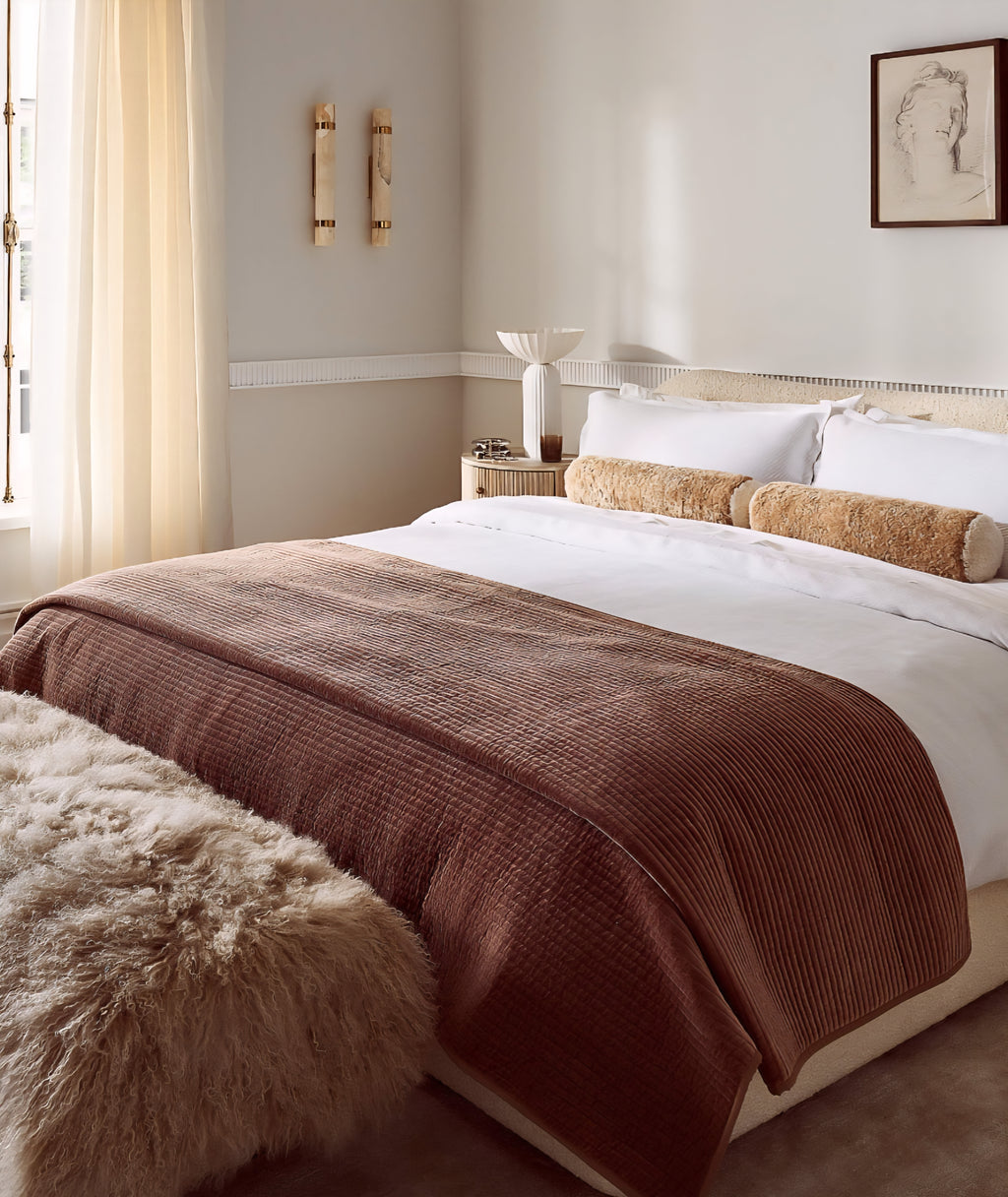 THE ONE × Socca — Sheepskin Upholstered Bench