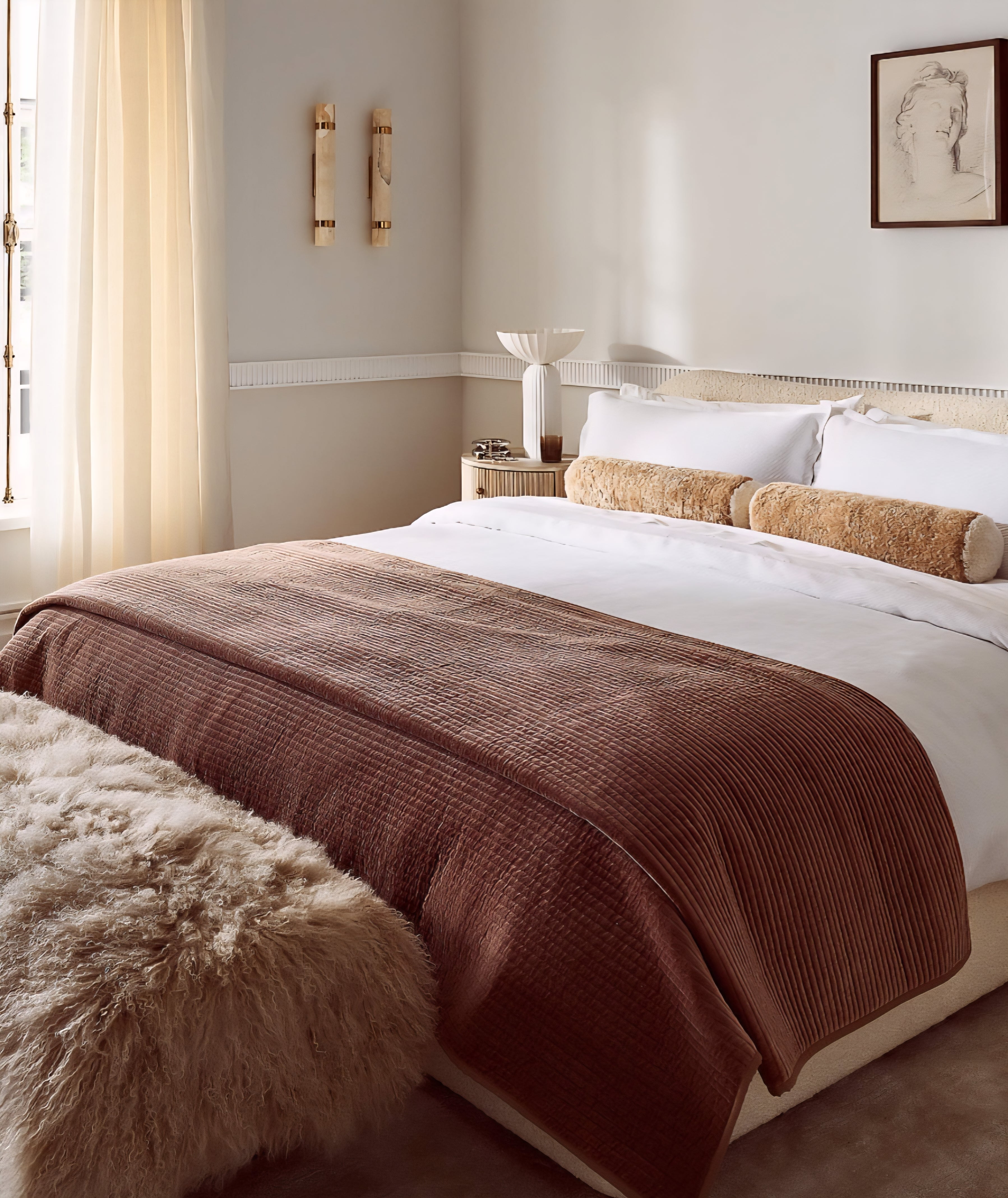 THE ONE × Socca — Sheepskin Upholstered Bench