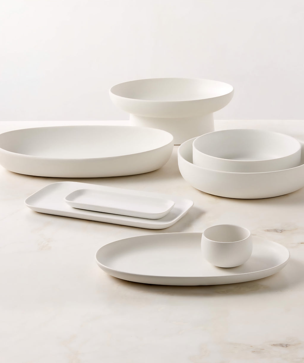 THE ONE × Mori — Matte White Pedestal Serving Bowl
