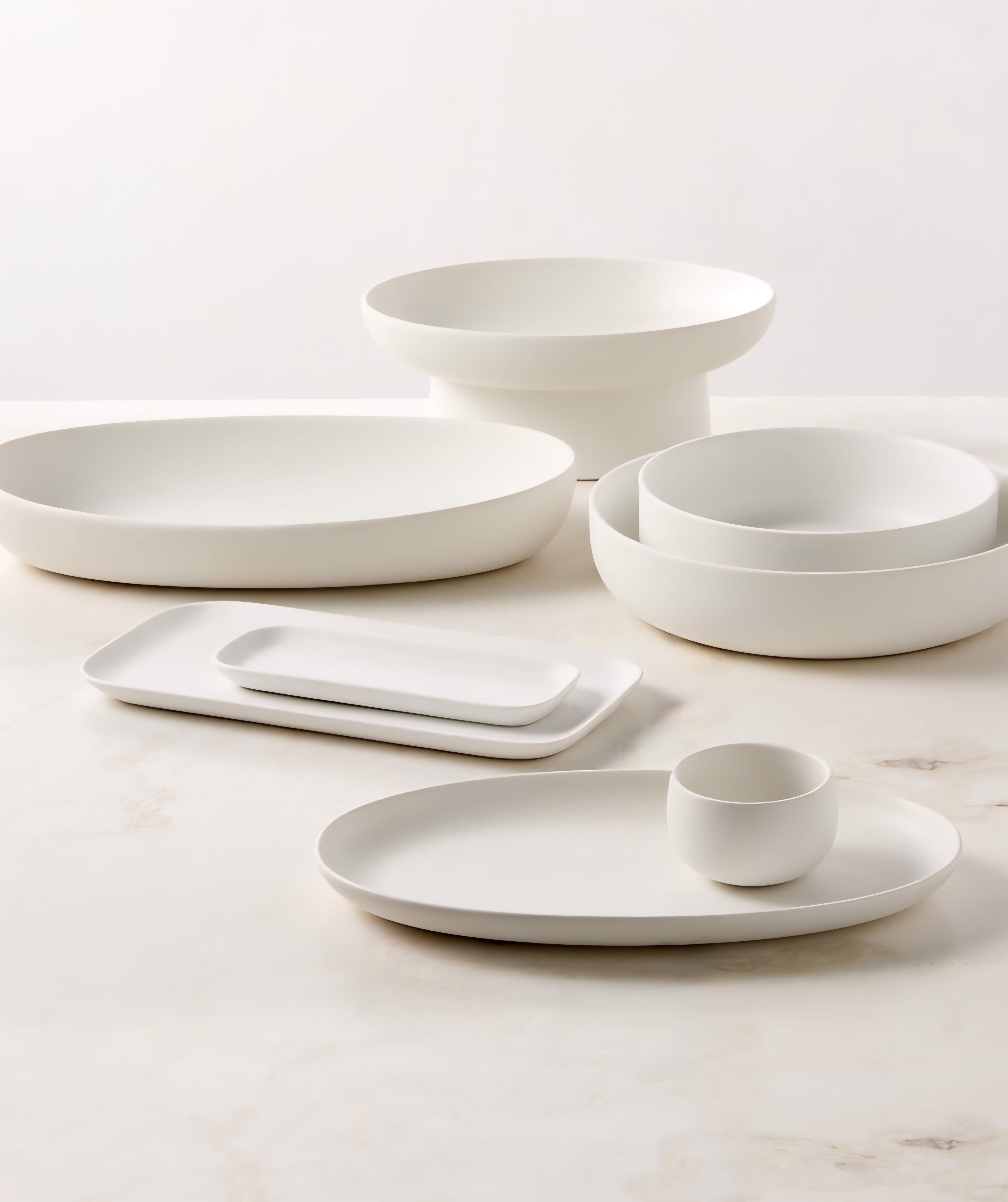 THE ONE × Mori — Matte White Pedestal Serving Bowl
