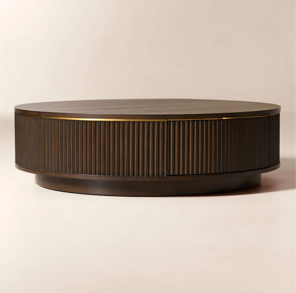 THE ONE × Davison — Round Fluted Dark Oak Coffee Table 50" Round