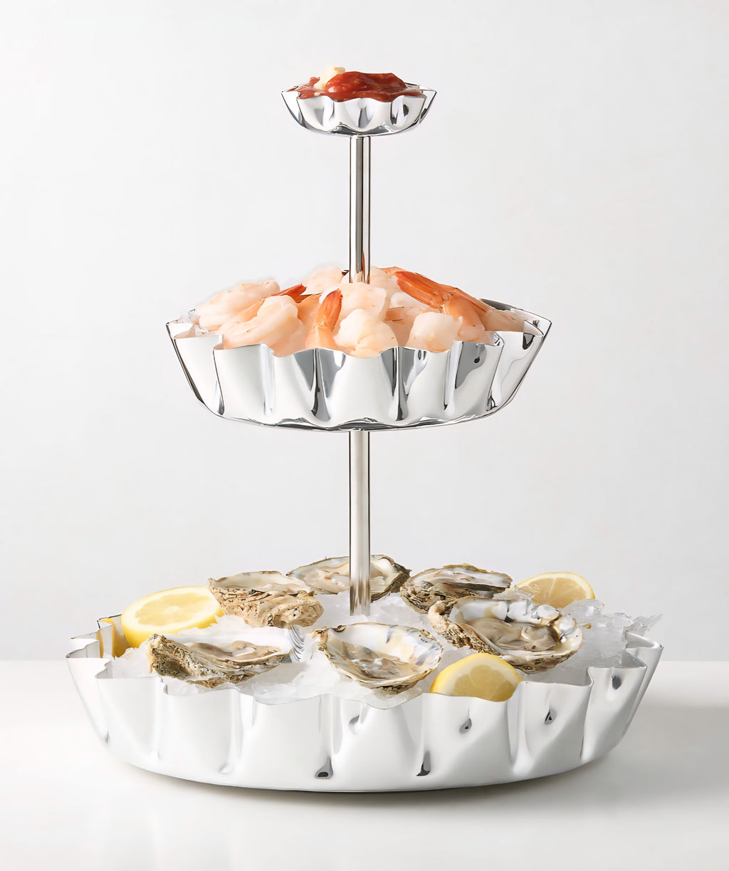 THE ONE × Meyer — Polished Aluminum 3‑Tier Seafood Tower