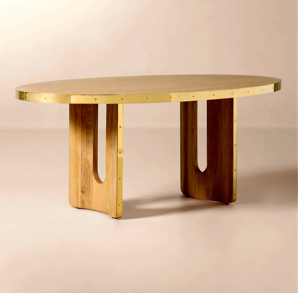 THE ONE × Albertine — Oval Oak and Unlacquered Brass Dining Table