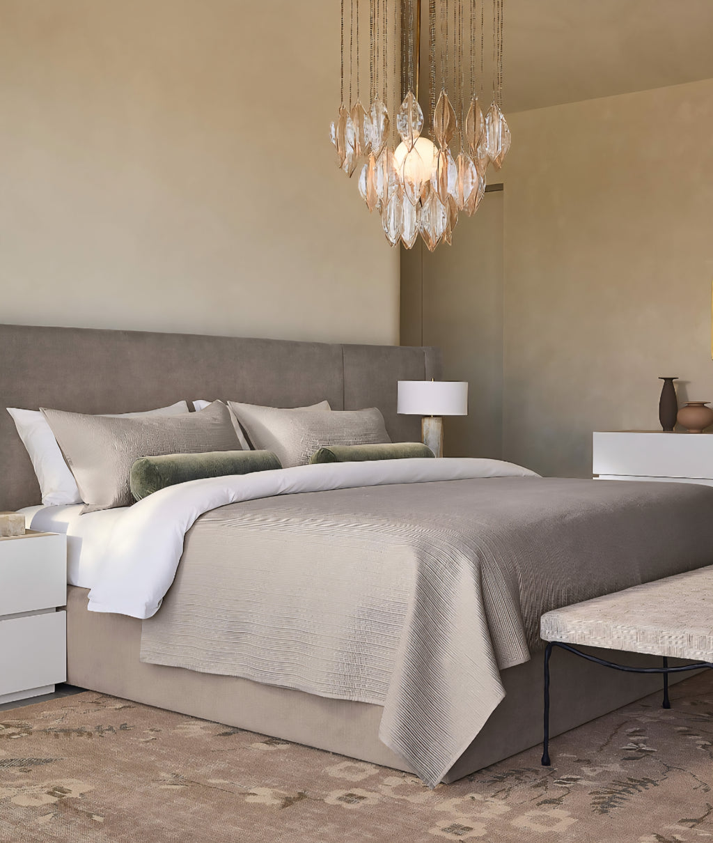 THE ONE × Abbott — Arctic Blue Velvet Upholstered Extended King Platform Bed