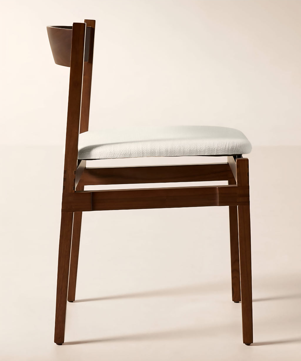 THE ONE × Ambrogio — Walnut Wood and White Upholstered Dining Chair