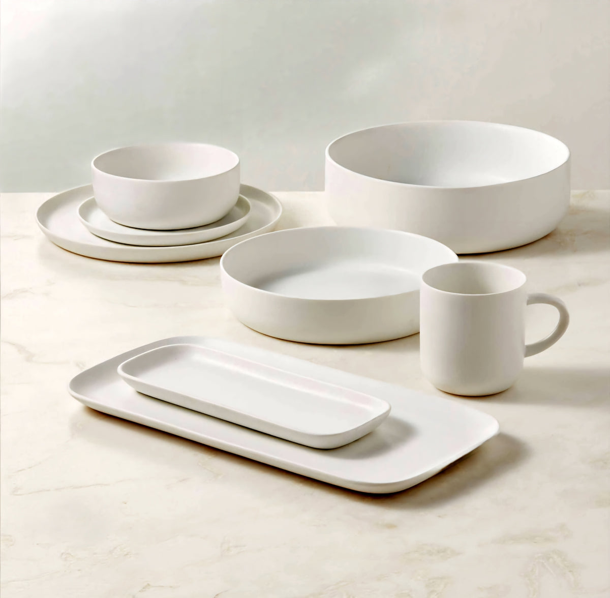 THE ONE × Mori — Matte White Low Serving Bowl