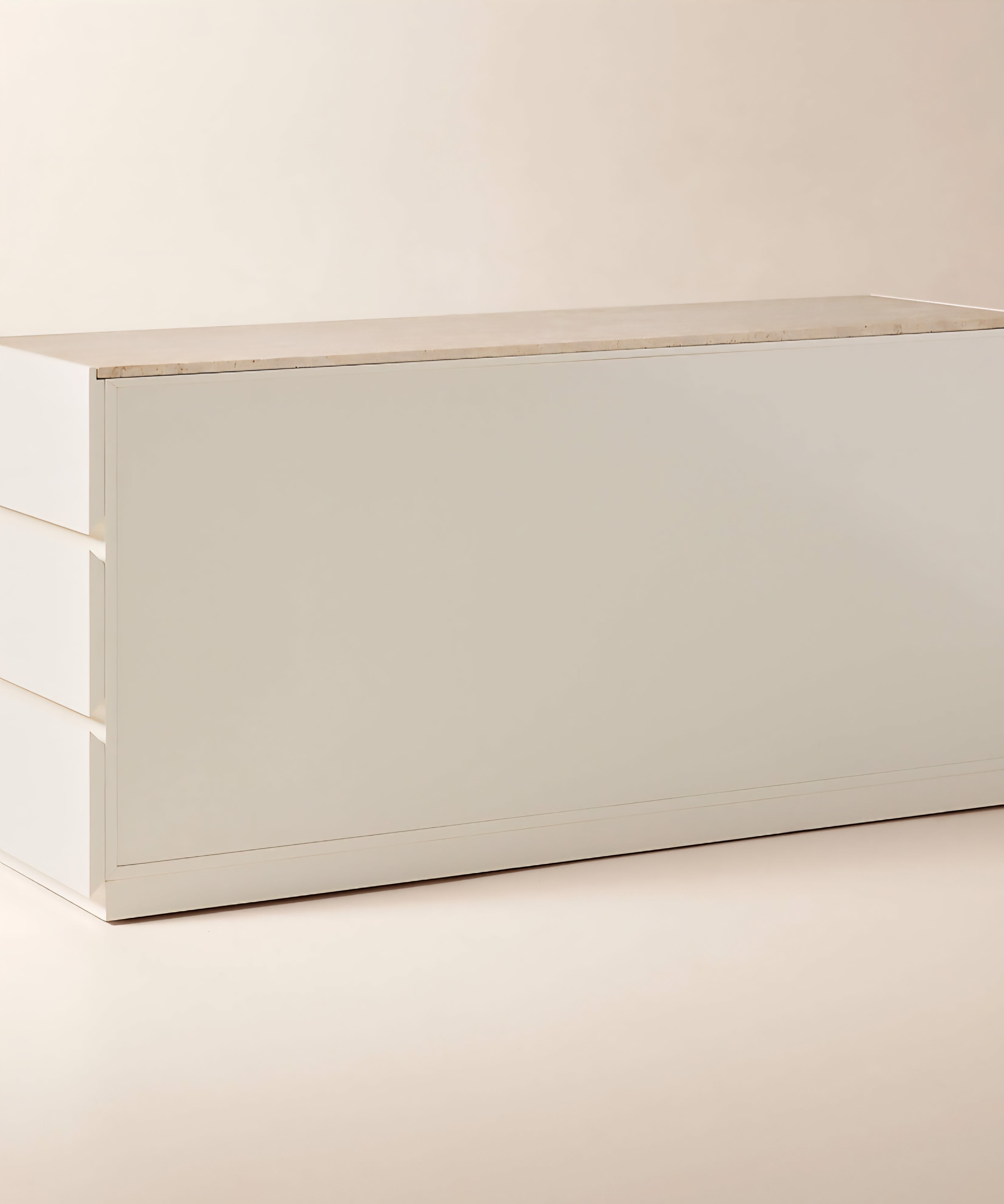 THE ONE × Dover — 9-Drawer Warm White Lacquered Dresser with Travertine Top