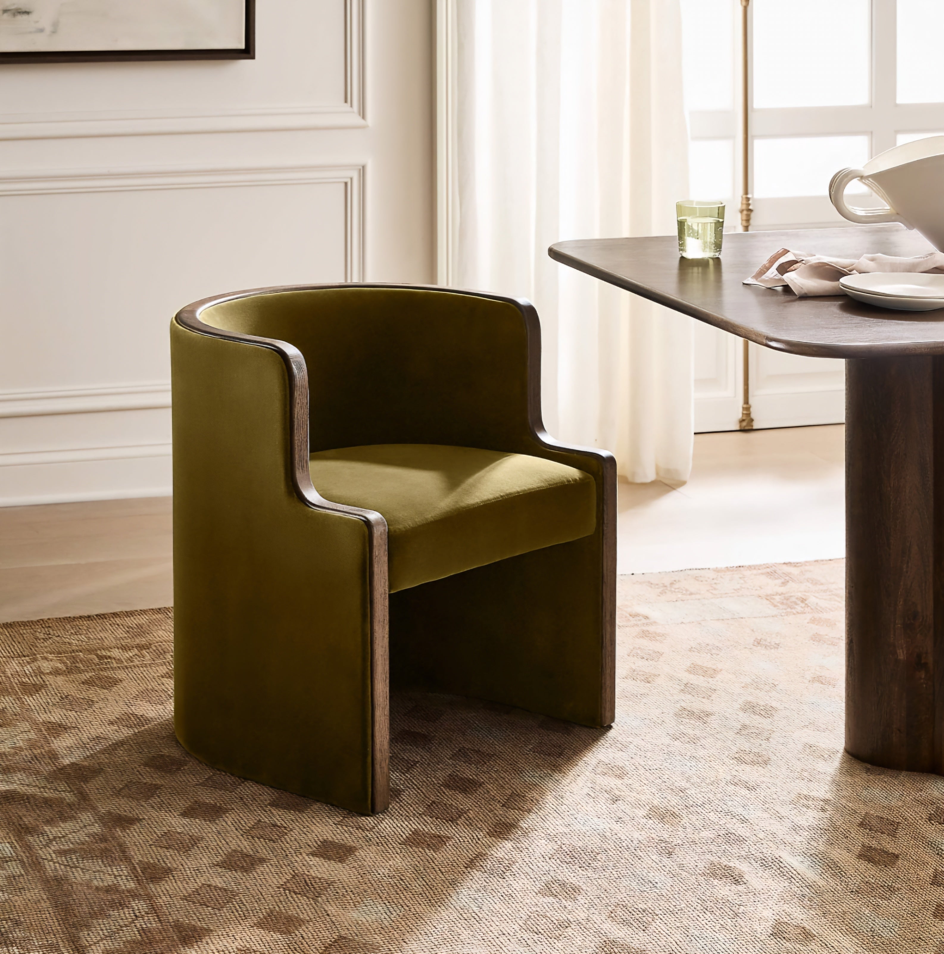 THE ONE × Chester — Olive Green Velvet Dining Chair