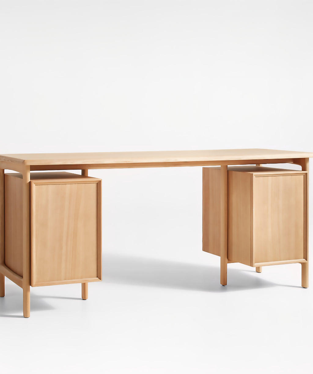 THE ONE × Elias — Natural Elm Wood Desk with File Cabinet (66")