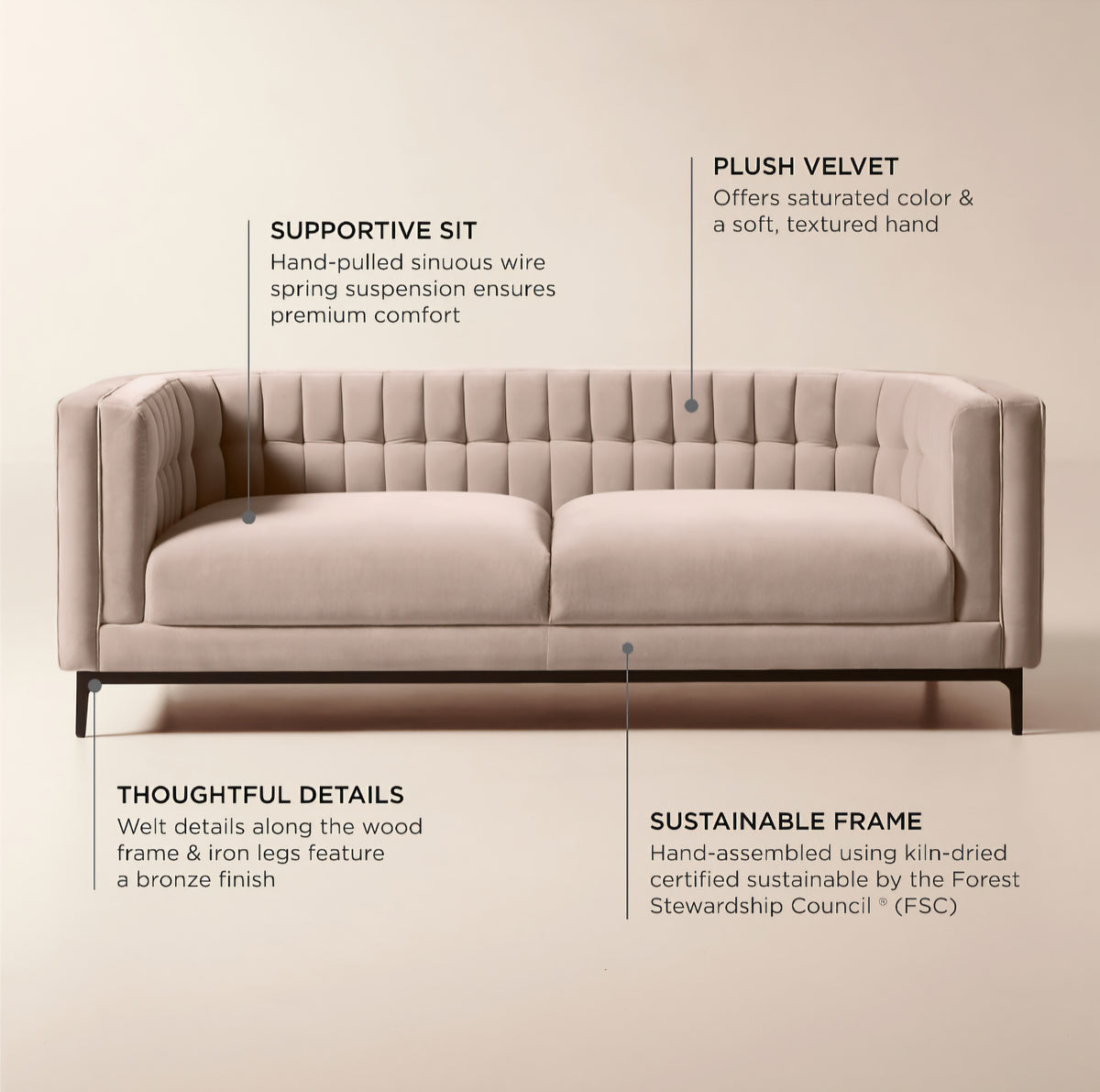 THE ONE × Ambroise — Light Taupe Velvet Sofa