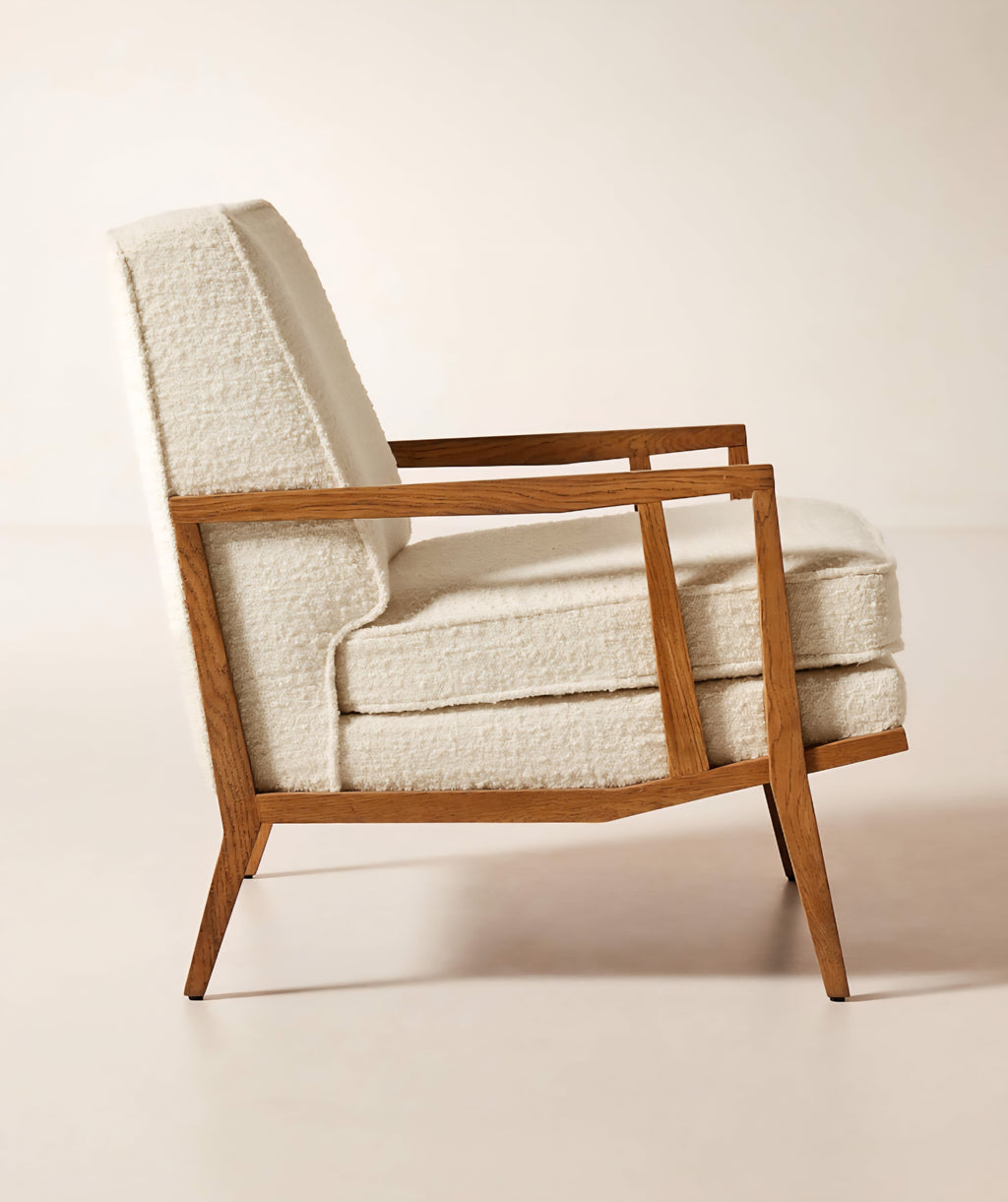 THE ONE × Director — White Boucle Accent Chair
