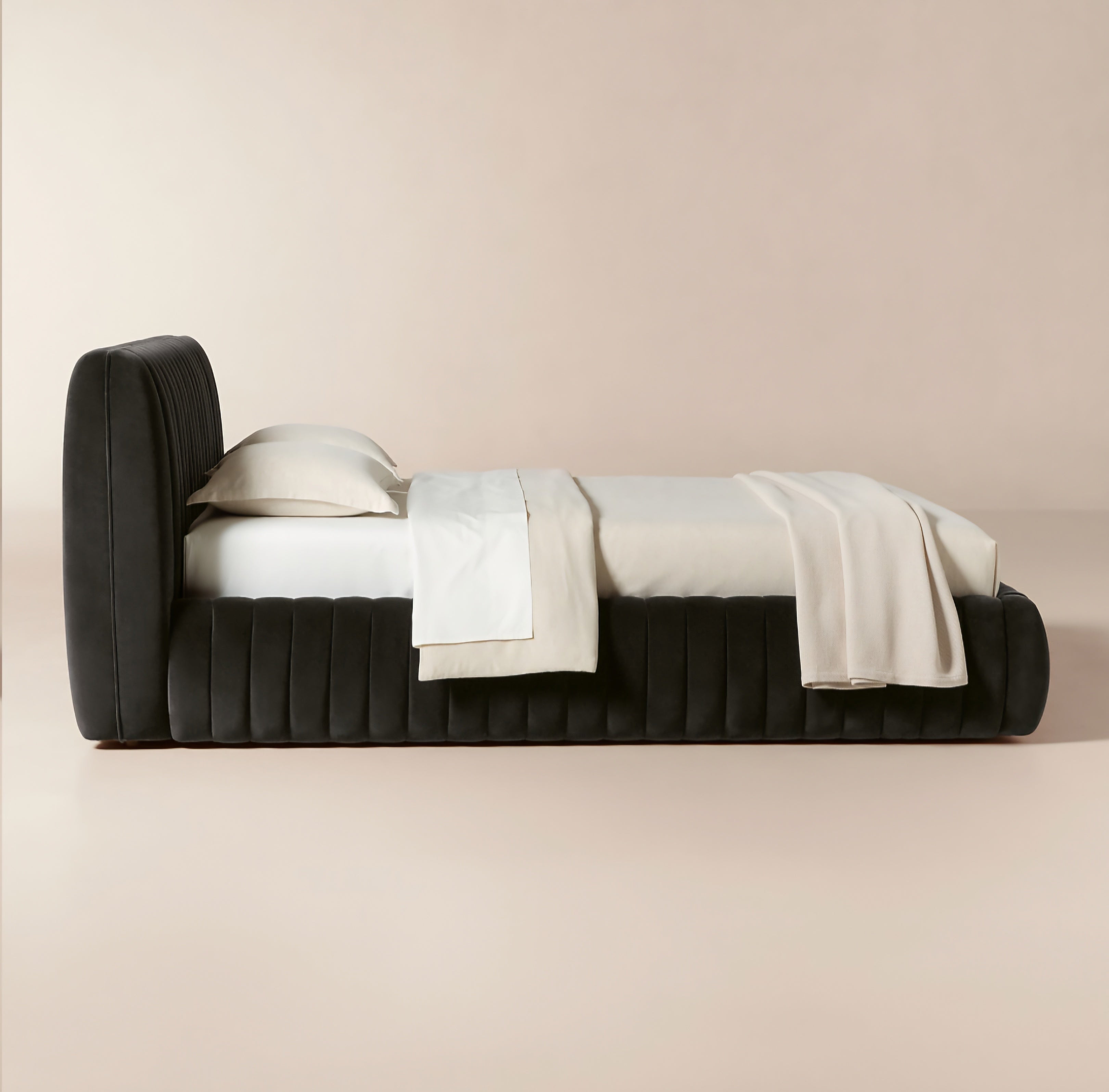 THE ONE × Wolcott — Channeled Mink Velvet Queen Bed