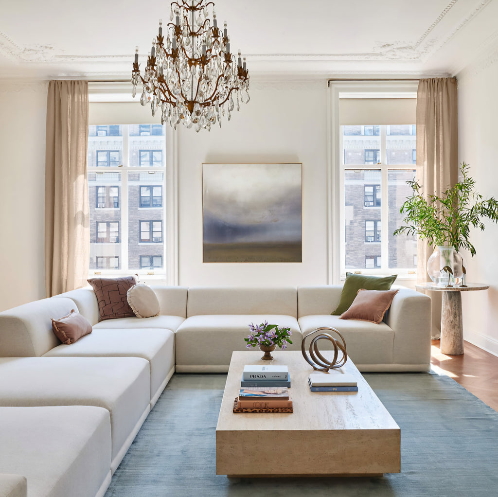 THE ONE × Faible — 6-Piece U-Shaped White Performance Linen Standard Depth Sectional Sofa with Right Arm