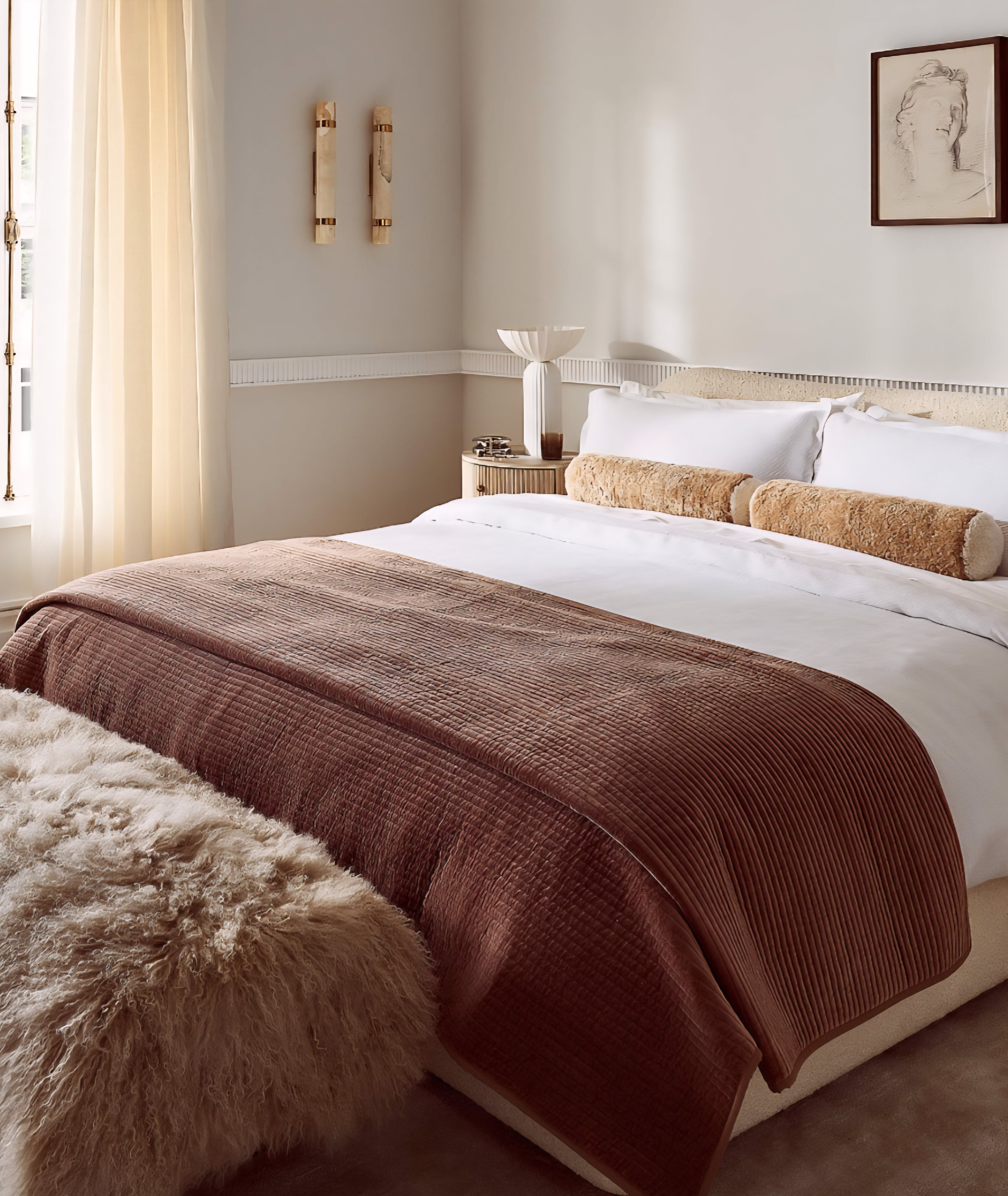 THE ONE × Socca — Sheepskin Upholstered Bench