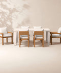 THE ONE × Oakley — Faux Limestone Indoor/Outdoor Dining Table Set with Ivory Sunbrella® Cushions