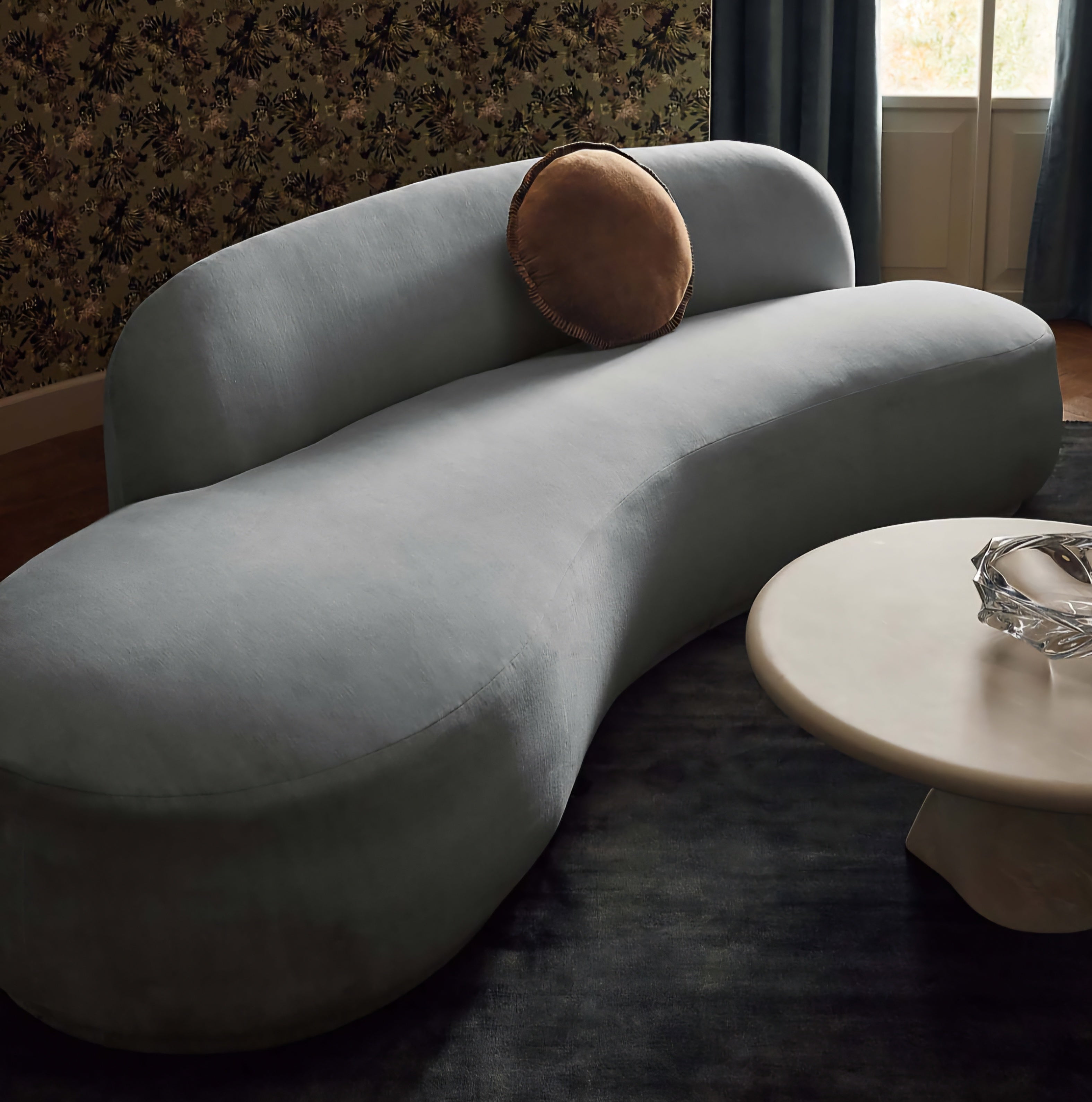 THE ONE × Claudelle — Light Blue Velvet Curved Sofa