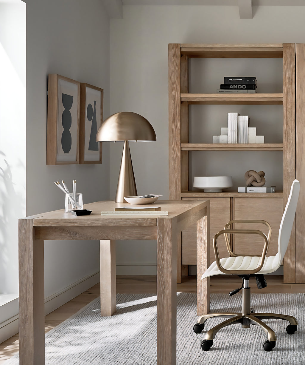 THE ONE × Terra — Natural Oak Wood Desk with Power Outlets (54")