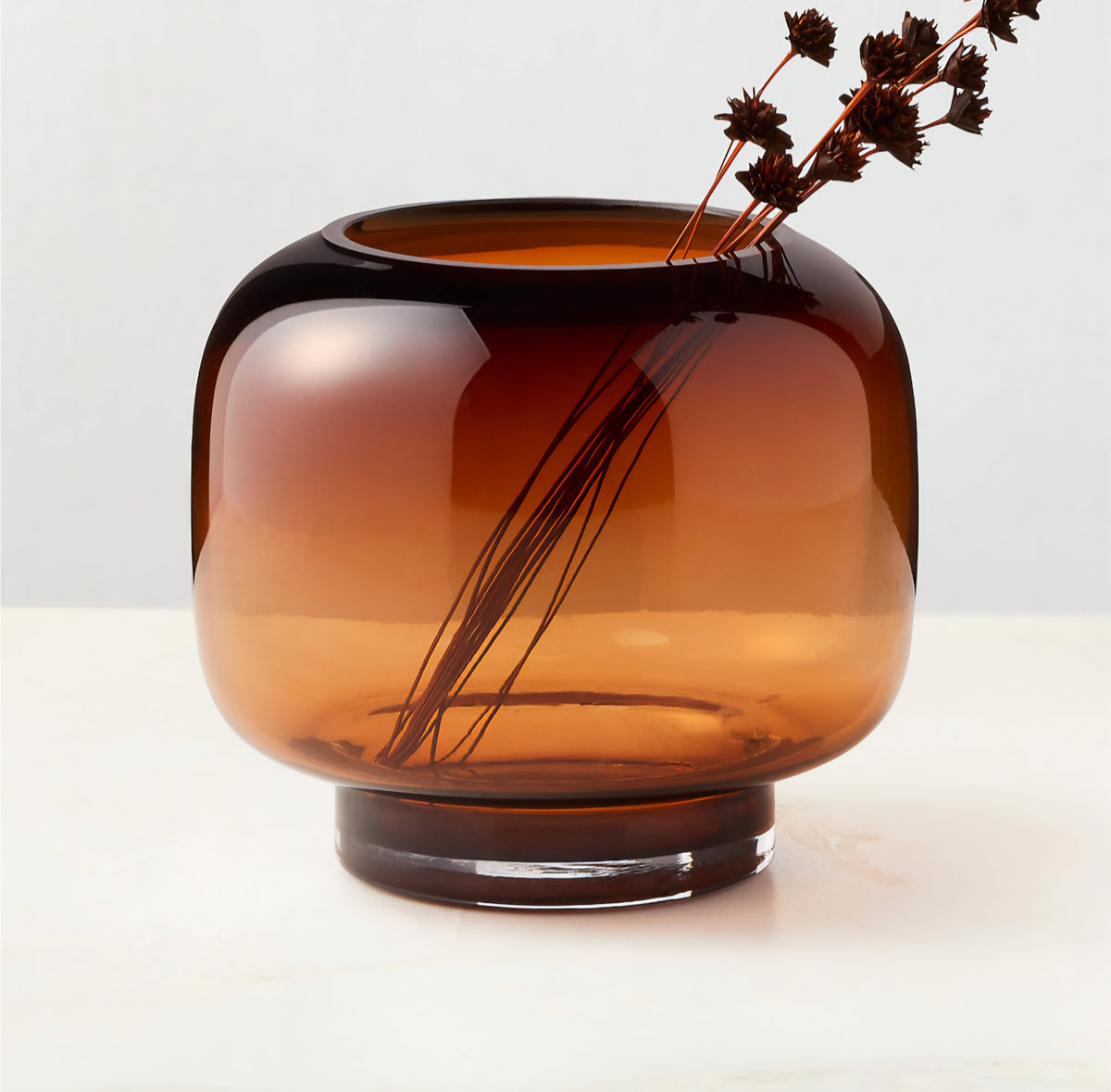 THE ONE × Coco — Round Smoked Amber Glass Hurricane Candle Holder