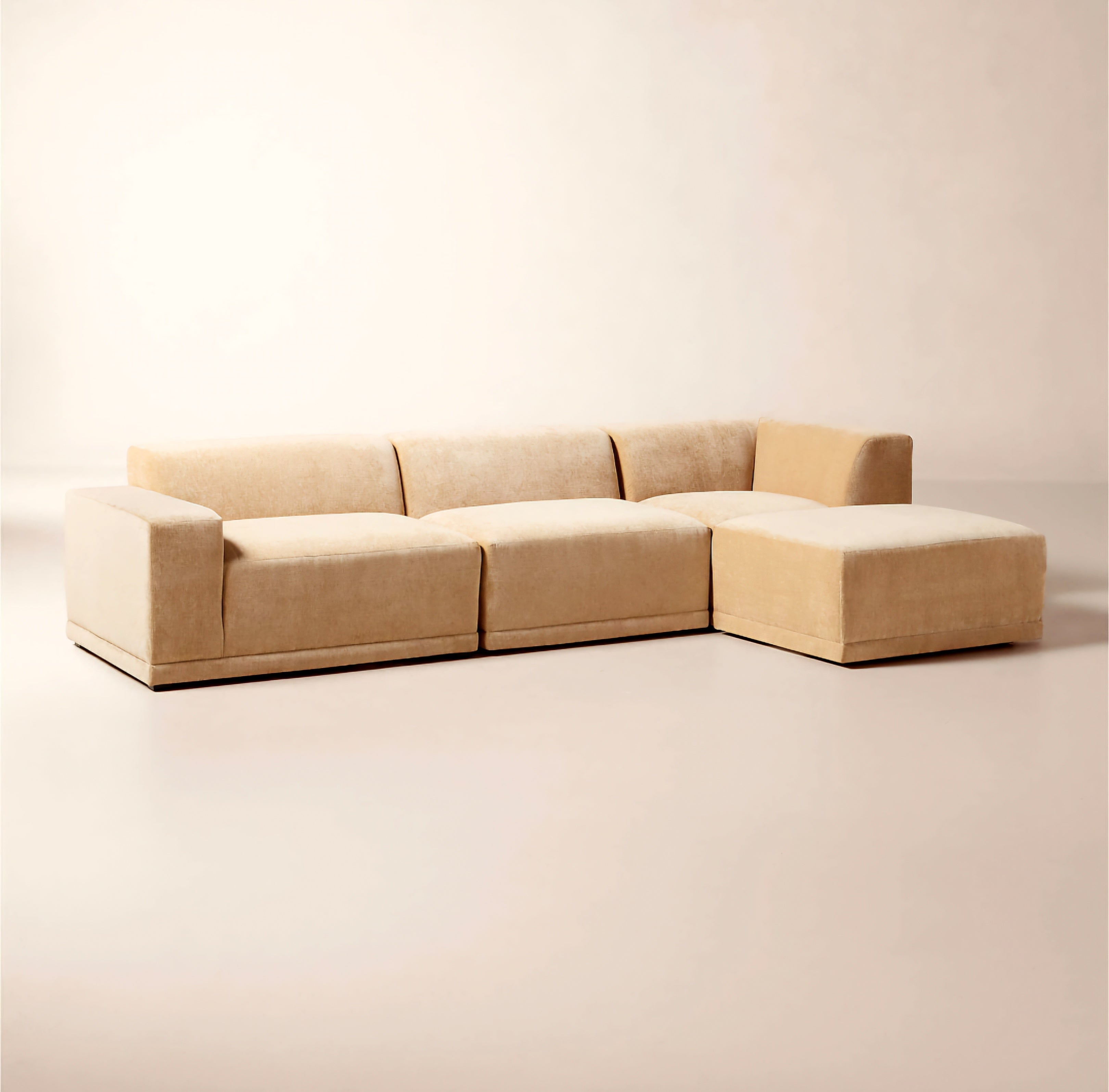 THE ONE × Faible — 4-Piece Modular Left-Arm Wheat Performance Velvet Standard Depth Sectional Sofa