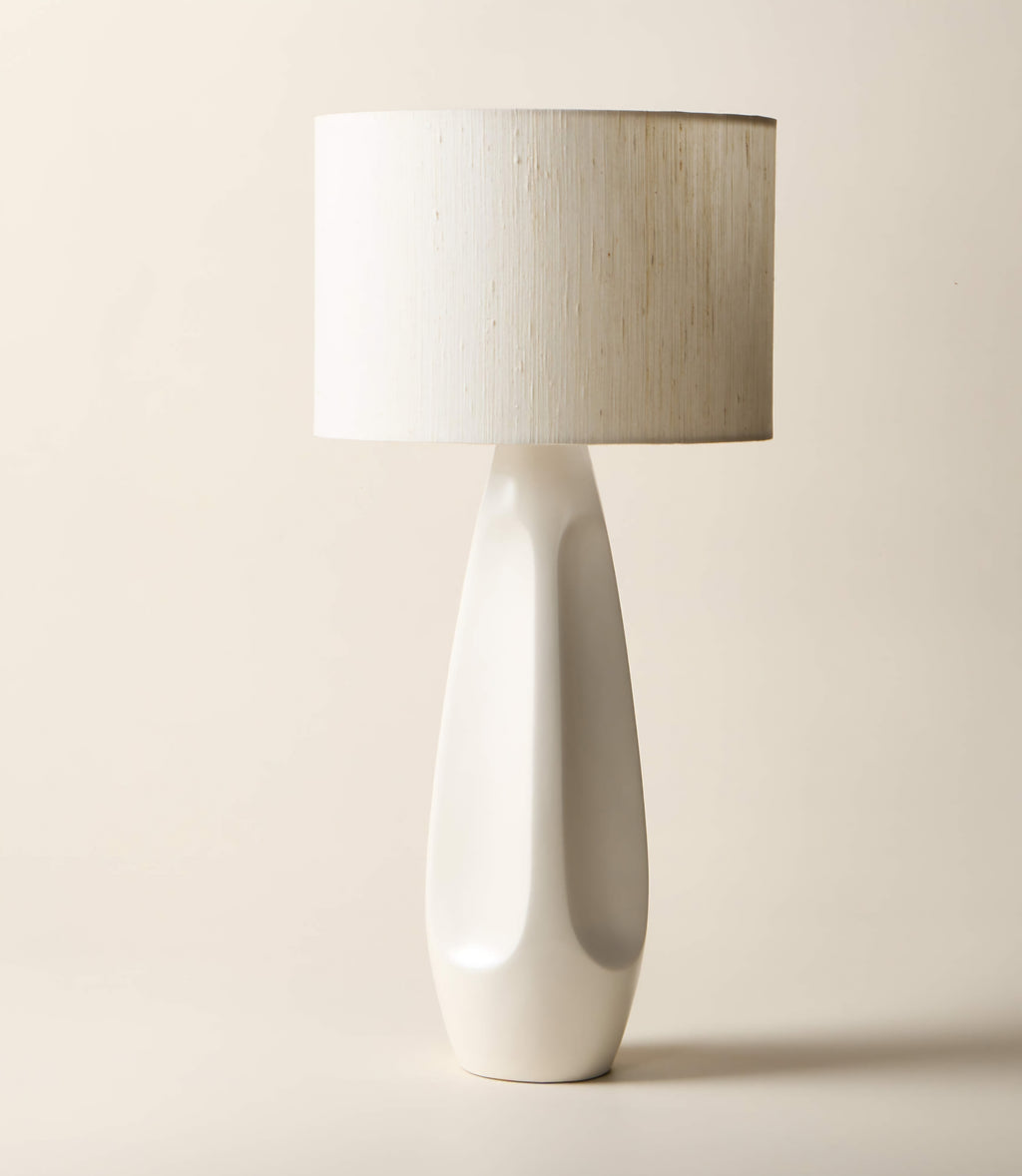 THE ONE × Saxon — White High-Gloss Resin Table Lamp with Silk Shade