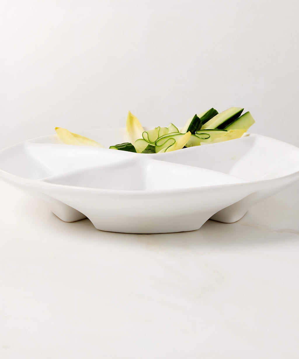 THE ONE × Porto — White Ceramic 4-Section Divided Serving Bowl