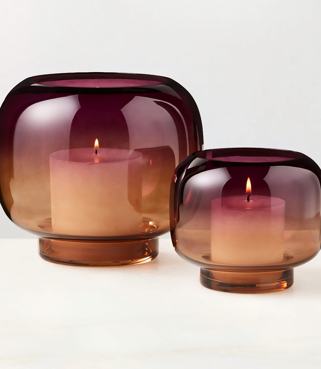 THE ONE × Coco — Round Smoked Amber Glass Hurricane Candle Holder