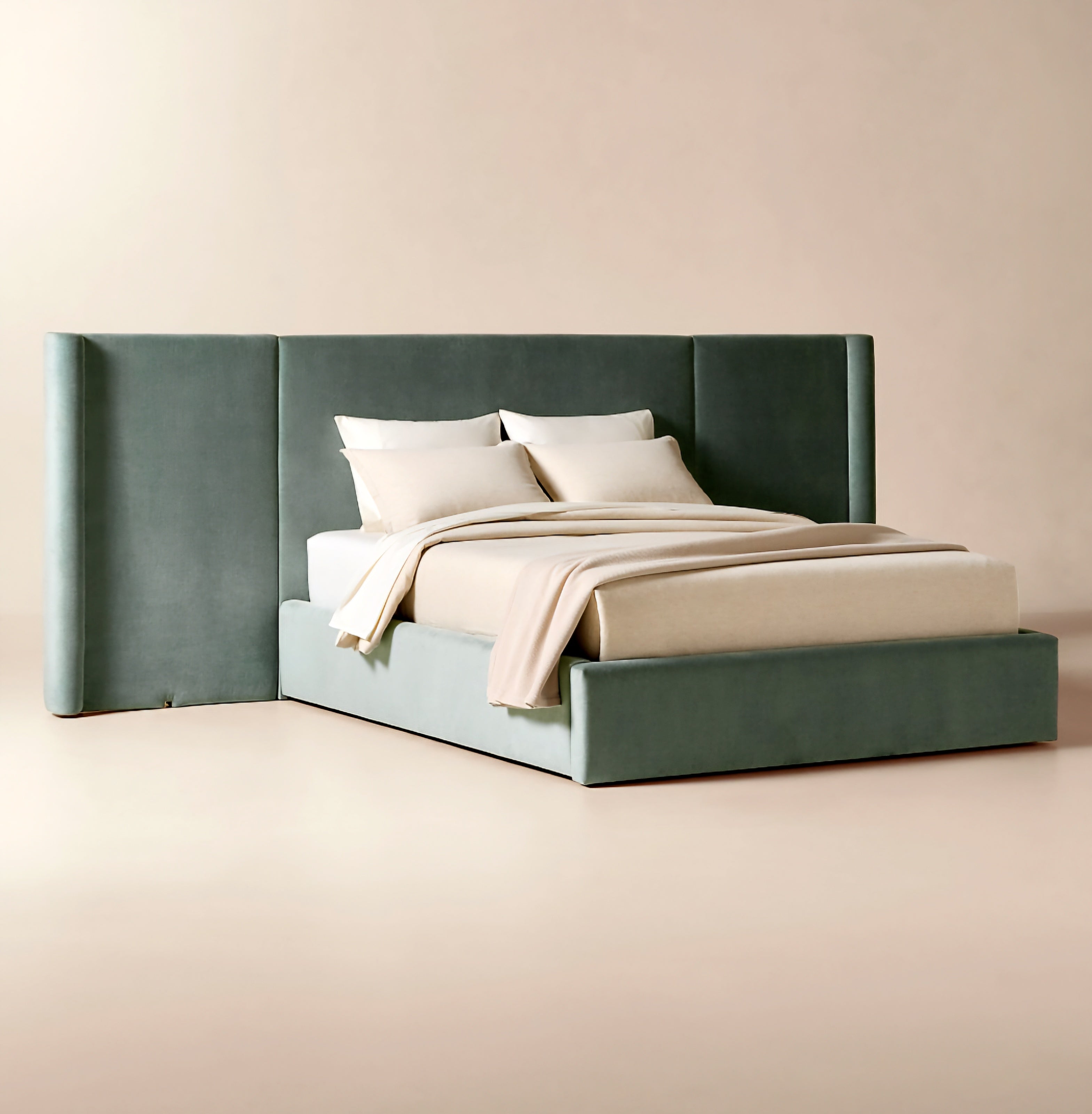 THE ONE × Abbott — Arctic Blue Velvet Upholstered Extended King Platform Bed