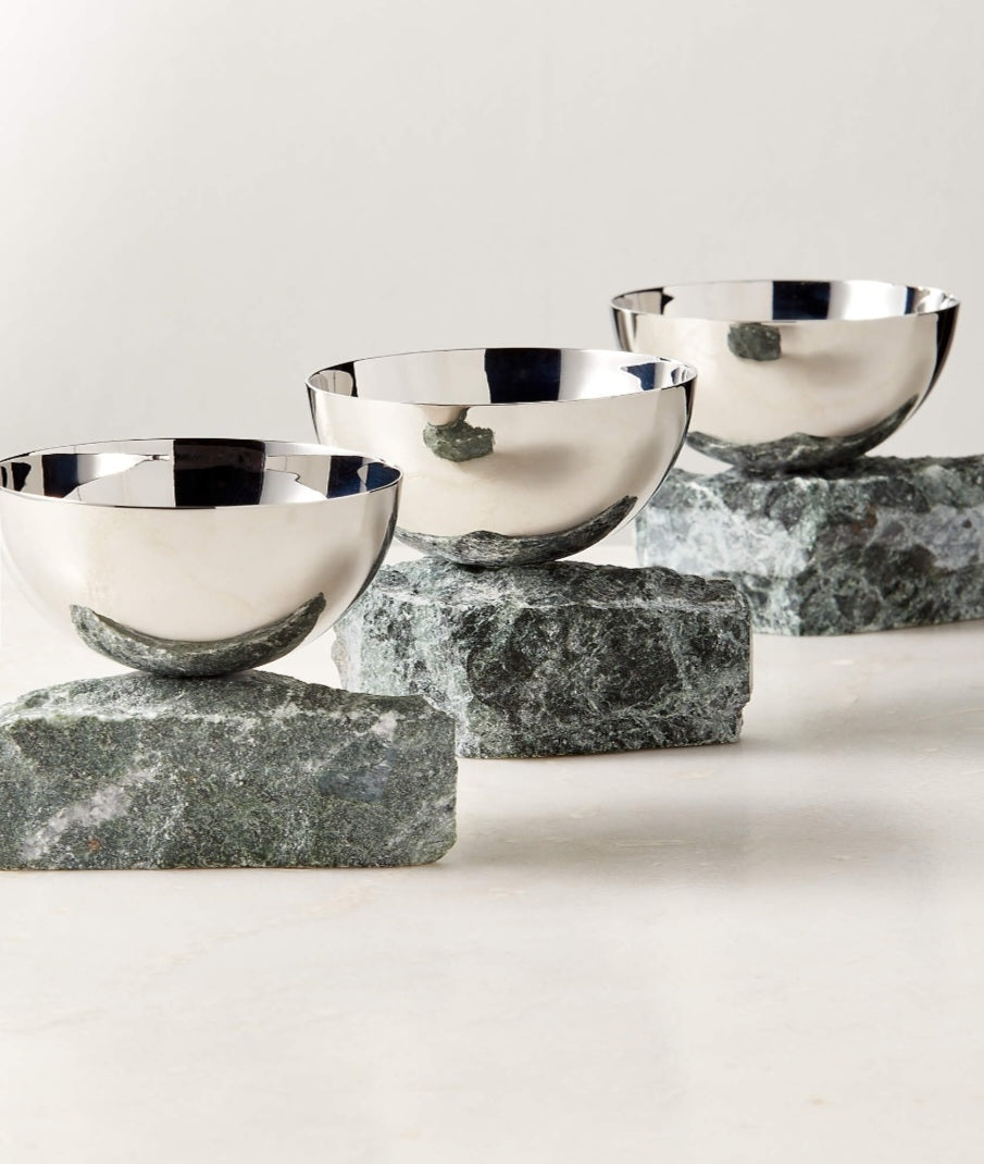 THE ONE × Laftin — Stainless Steel and Green Marble Snack Bowl
